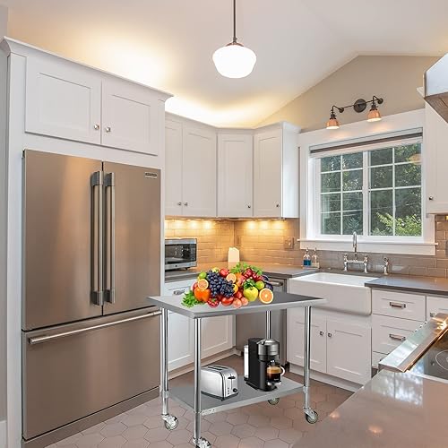 Miniatura 6 de STABLEINK Mesa de acero inoxidable con ruedas giratorias de 24 x 36 pulgadas, mesa de trabajo y preparación comercial NSF con estante inferior