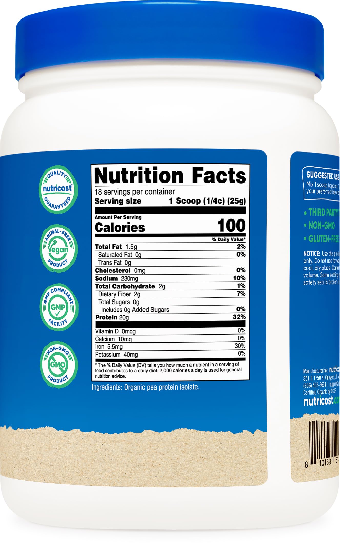 Nutricost Organic Pea Protein Powder (1 LB) Unflavored — Amazon image 5