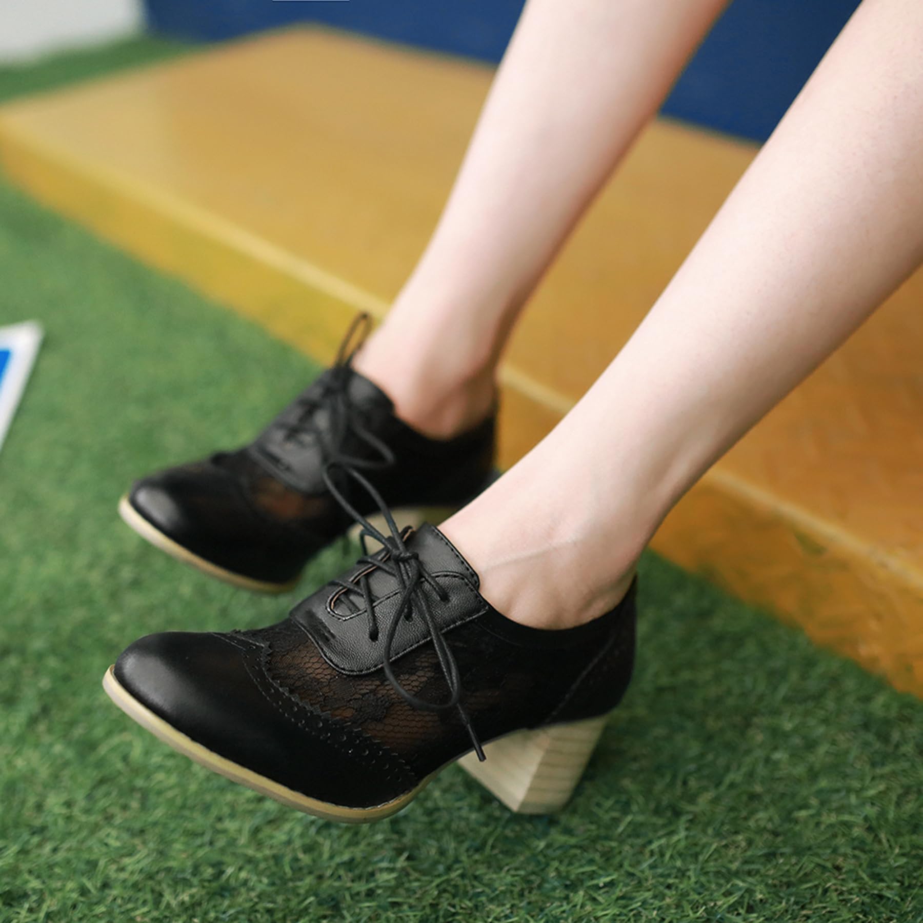 Gicoiz Brogue Oxford Tacón Ancho Mujer Cordones Clásica Derby