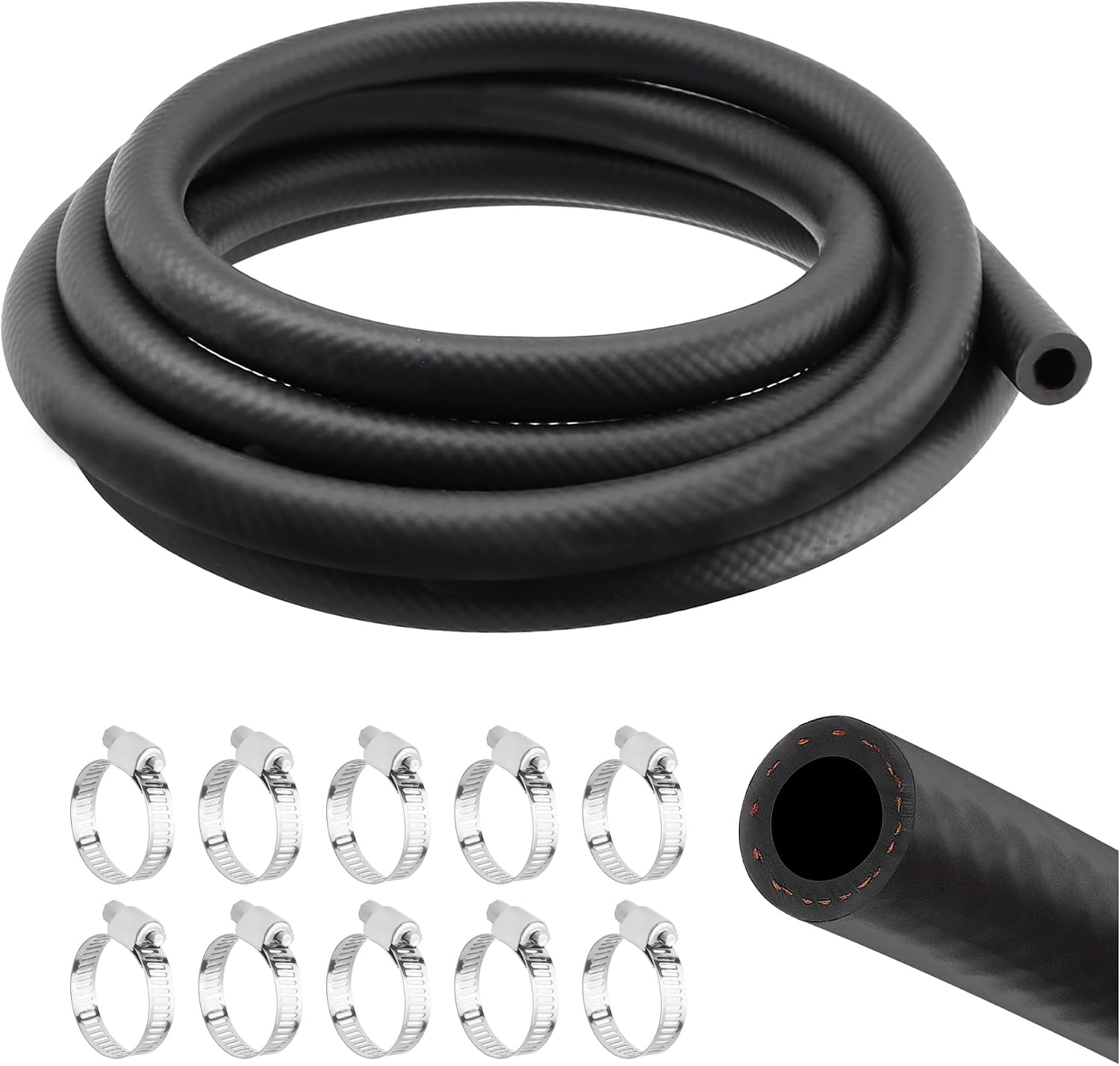 3/8" Fuel Line Hose Tool Kit,NBR Fuel Hose 10Ft with 10 Steel Fuel Line Clamps 300 PSI for Replace Small Engine Fuel Line,Versatile Car Accessories Gas Line Hose for PCV Systems (3/8 inch)