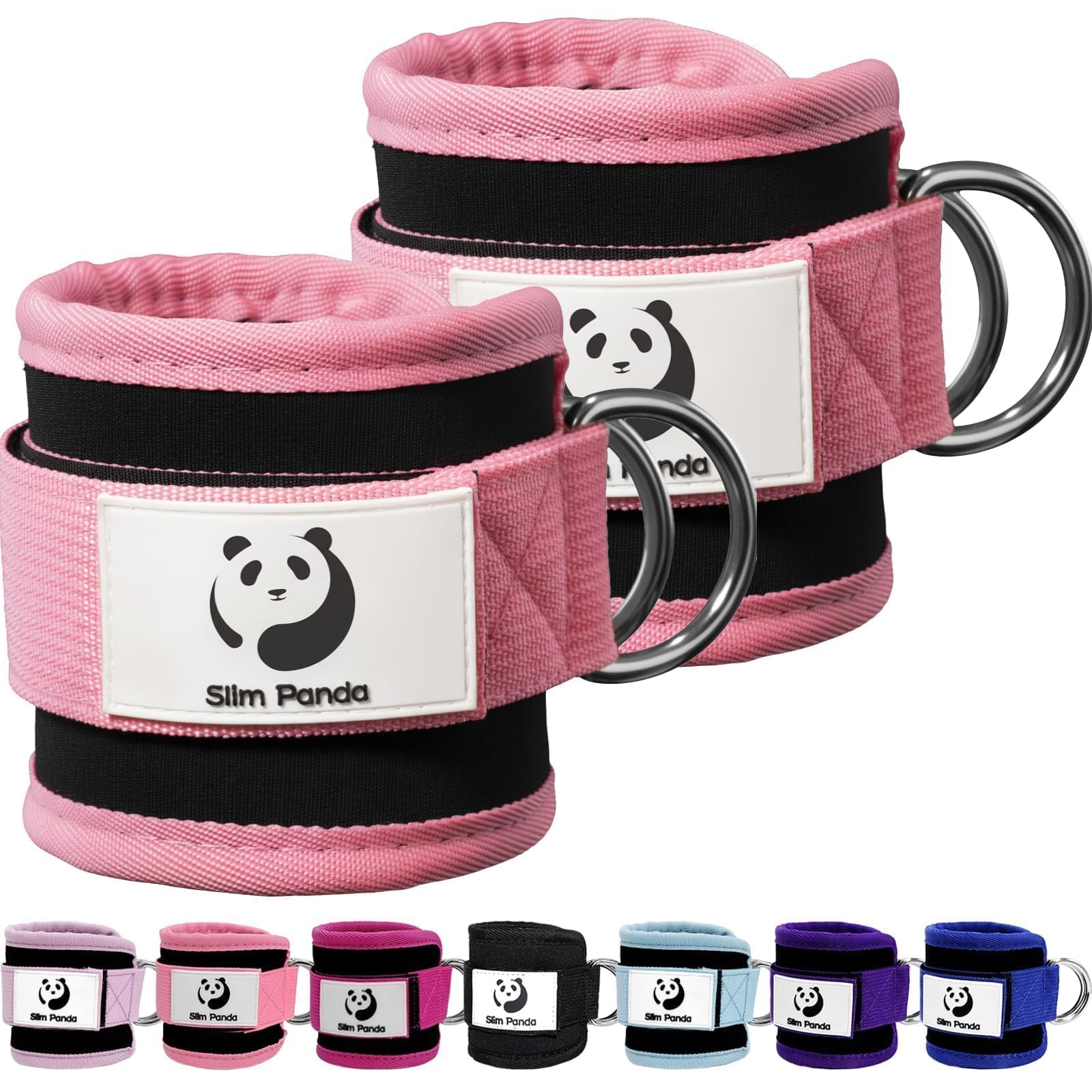 Slim Panda Ankle Straps for Cable Machine, Ankle Cuffs for Kickbacks, Glute Kickback Ankle Strap for Glute Workouts, Adjustable Leg Straps with D-Rings for Hip Abductors, Curls, Leg Extension