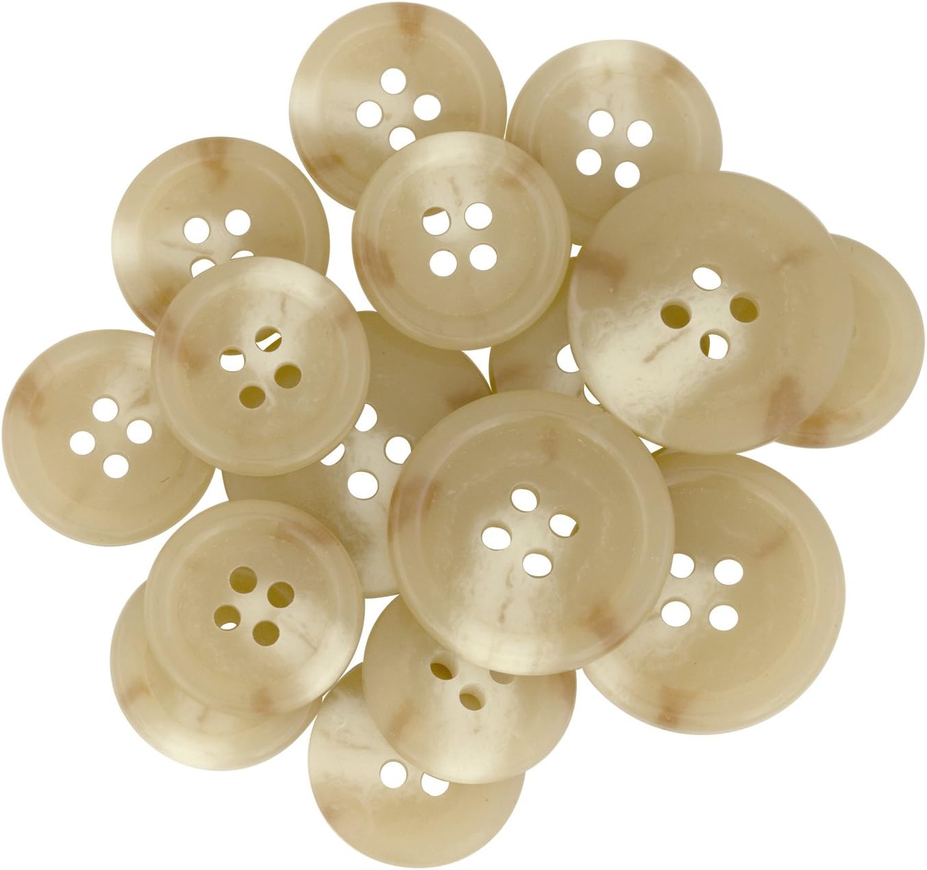 ButtonMode Regular Suit Buttons 16pc Set Includes 4 Buttons Measuring 20mm (3/4 Inch) for Jacket Front, 12 Buttons Measuring 15mm (9/16 Inch) for Jacket Sleeves and Pants, Beige Khaki, 16-Buttons