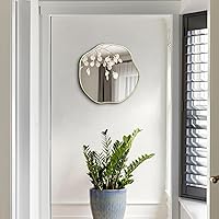 Vista 2 de POZINO Irregular Shaped Mirror, 16" Asymmetrical Mirror, Gold Scalloped Rounded Mirrors, Modern Frameless Abstract Mirrors for Living Room Bedroom