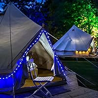 Vista 3 de Cuerda de luces solares impermeables para exteriores, 66 pies, 200 luces LED solares de Navidad, luces solares azules para exteriores, para piscina