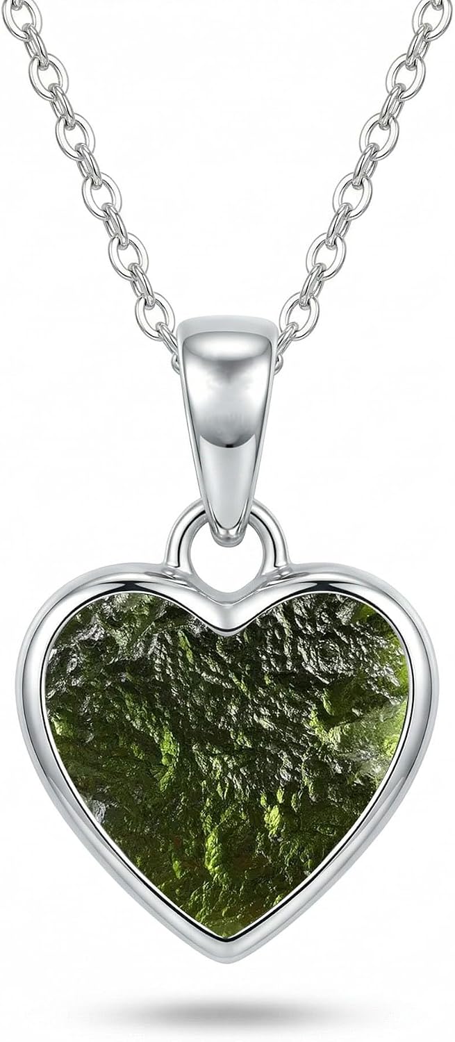 Genuine Raw Moldavite Pendant Necklace 925 Sterling Silver Healing Crystal Raw Moldavite Crystal Necklace Certifed Moldavite From Czech Republic Gift For Her