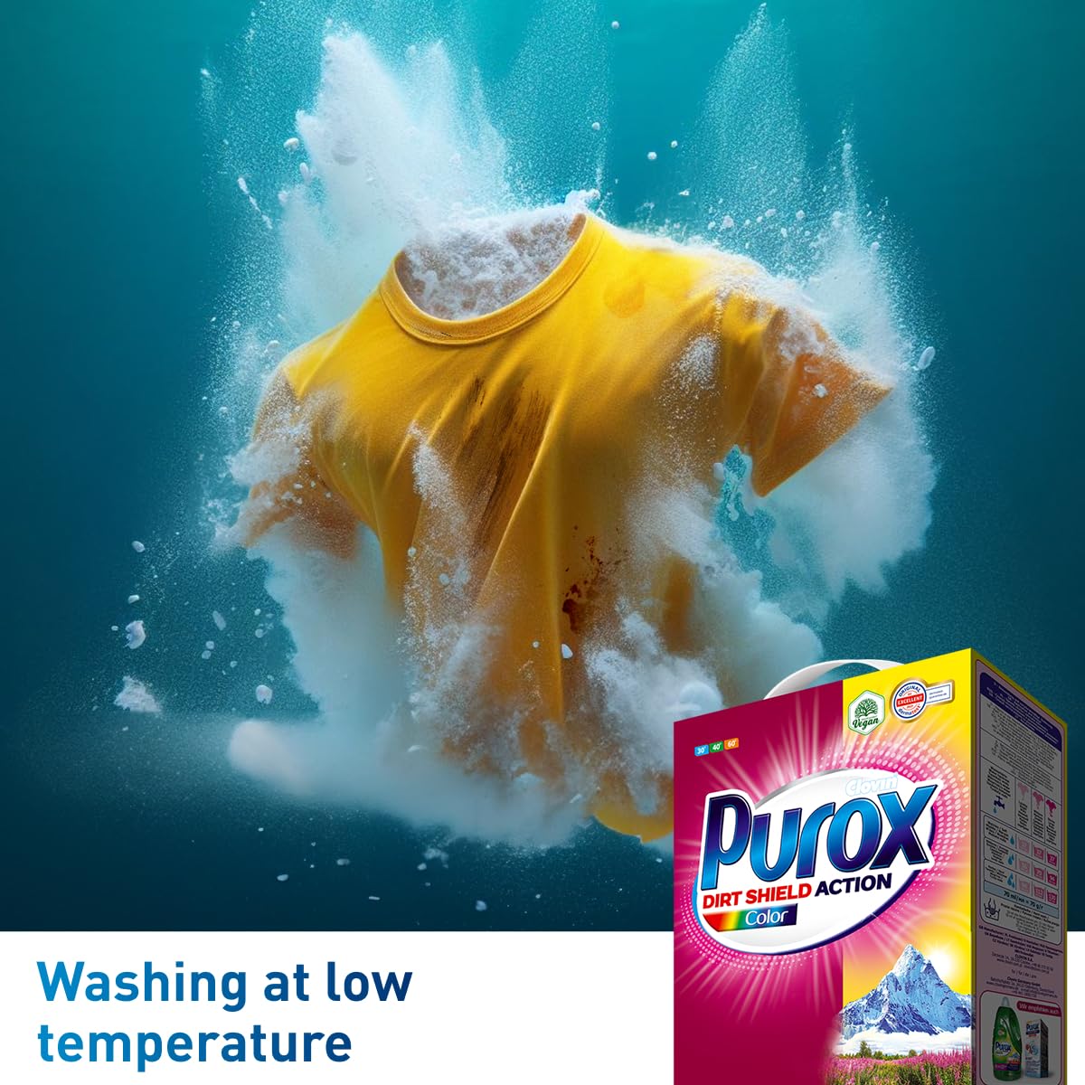 PUROX COLOR Waschpulver im Karton 142 Waschladungen 10 kg – Universelles Pulver für Farbige Textilien, Entfernt Flecken, Umweltfreundlich, Effizient, Schützt vor Kalk