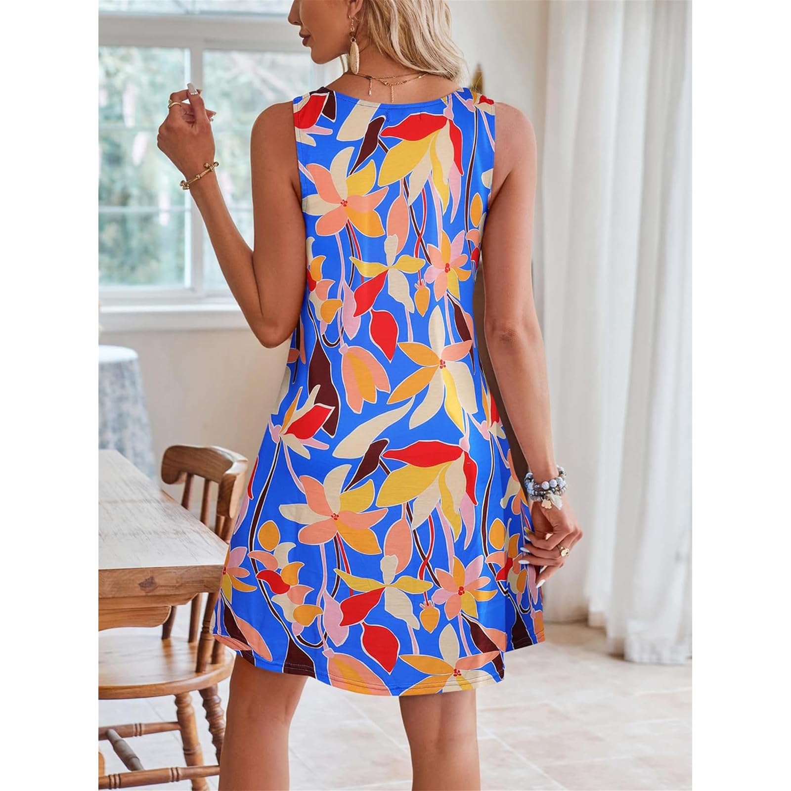 Vestidos de Verano Vestidos de Verano Vestidos de Flores de Verano sin Mangas Vestidos de Flores de Cuello V Vestidos de Flores de Cintura Alta Vestidos de Vacaciones de Verano Vestidos de Sol de Fie