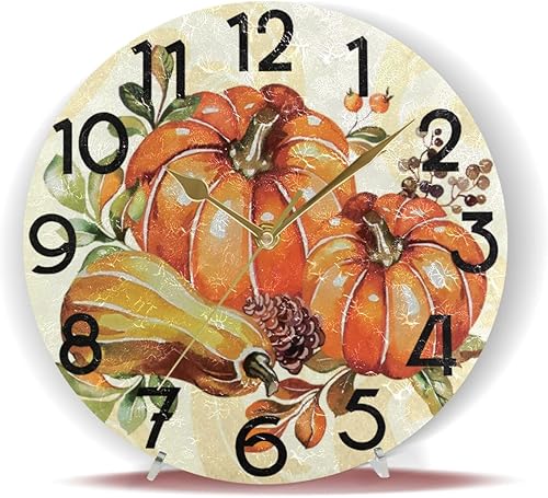 Miniatura 7 de Reloj de pared de hojas de arce de calabaza de otoño, silencioso, sin tictac, decoración rústica de otoño, cocina, cama, baño, relojes redondos de