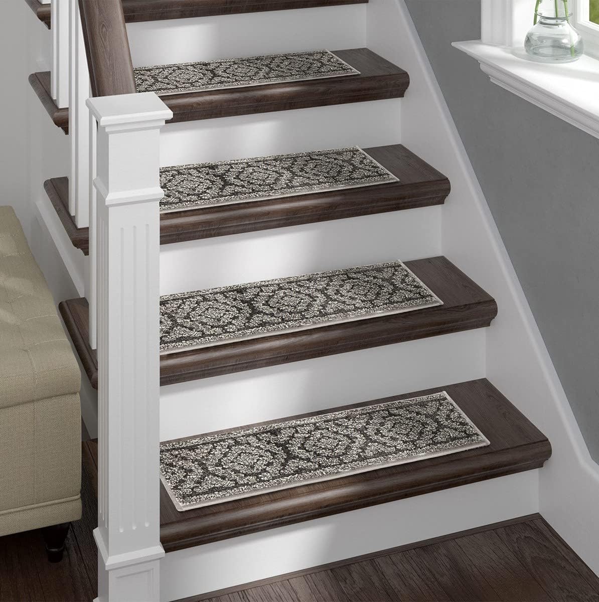 Sofia Rugs Shaggy Stair Treads - Carpet Runner Strips for Staircase Steps - Rug-Soft Fabric for Traction and Non-Slip Improvement - Includes Double Sided Adhesive Tape - Anastacia Anti-Skid Padding - - 