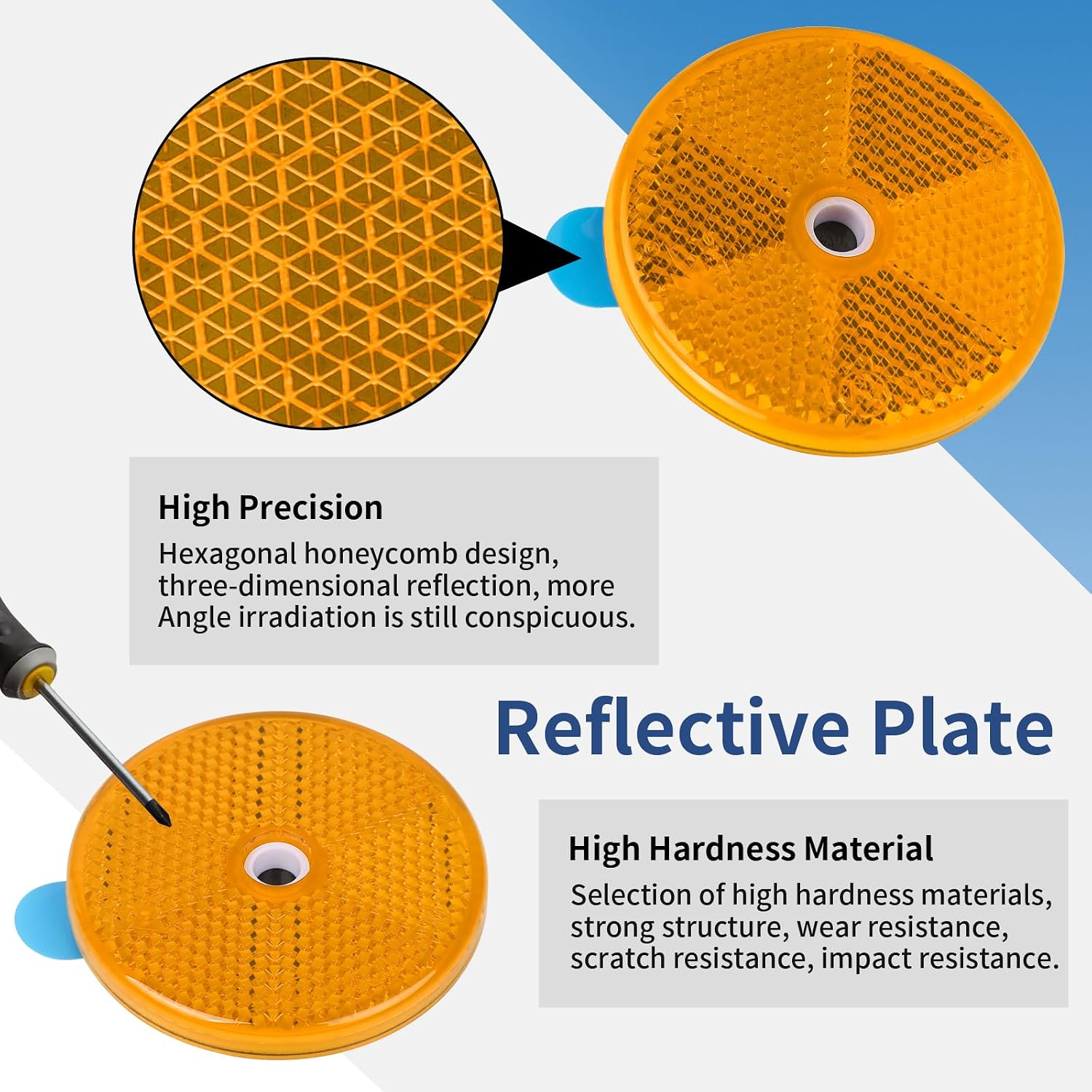 10Pcs Safety Reflectors Yellow Round, High Visibility Safety Reflective Strong Stick-On for Mailboxes, Driveways, Tunnels, Posts, Cars, Trailers