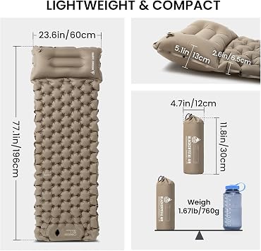 ONETIGRIS BLACKCRYSTAL Camping Sleeping Pad with Built-in Foot Pump