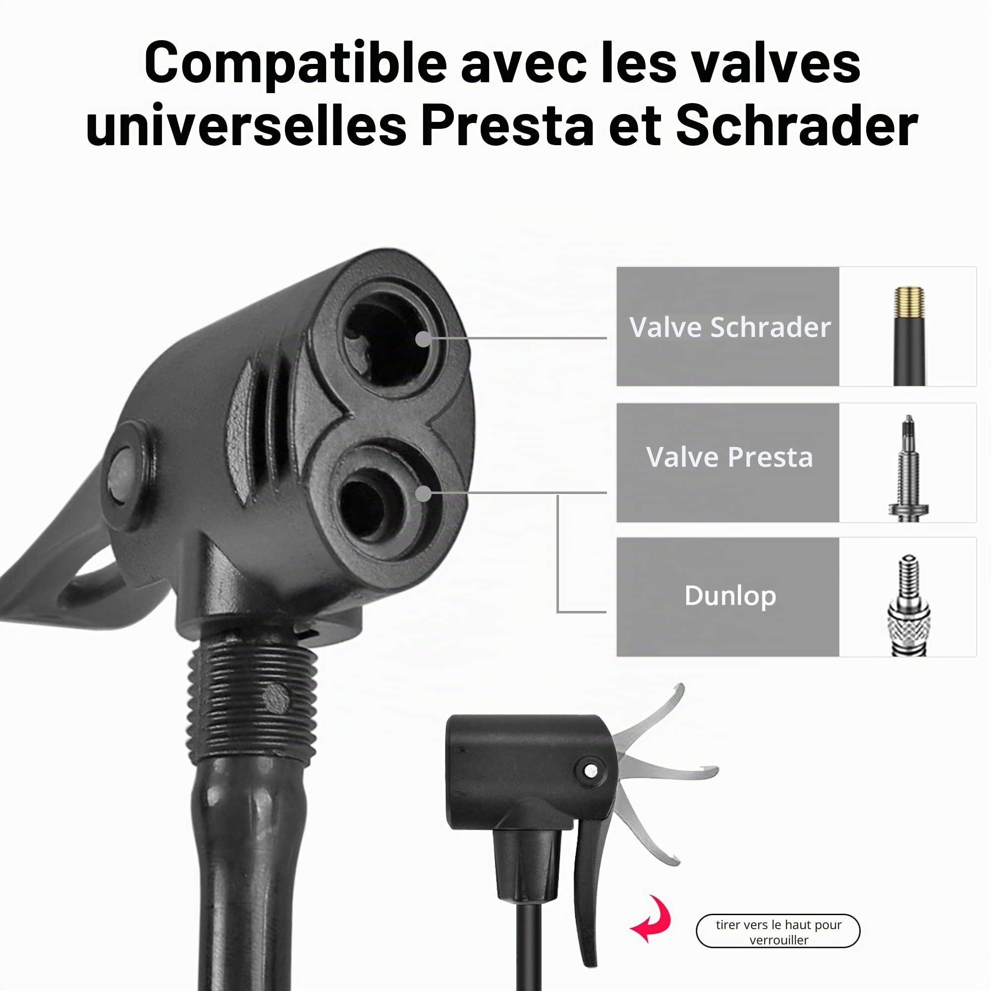 Pompe à pédale à Double Barillet Cylindre WEIDMAX, Pompe à Pied de vélo, Portable, Pompe à air de Sol de vélo, avec manomètre et tête de Valve Intelligente