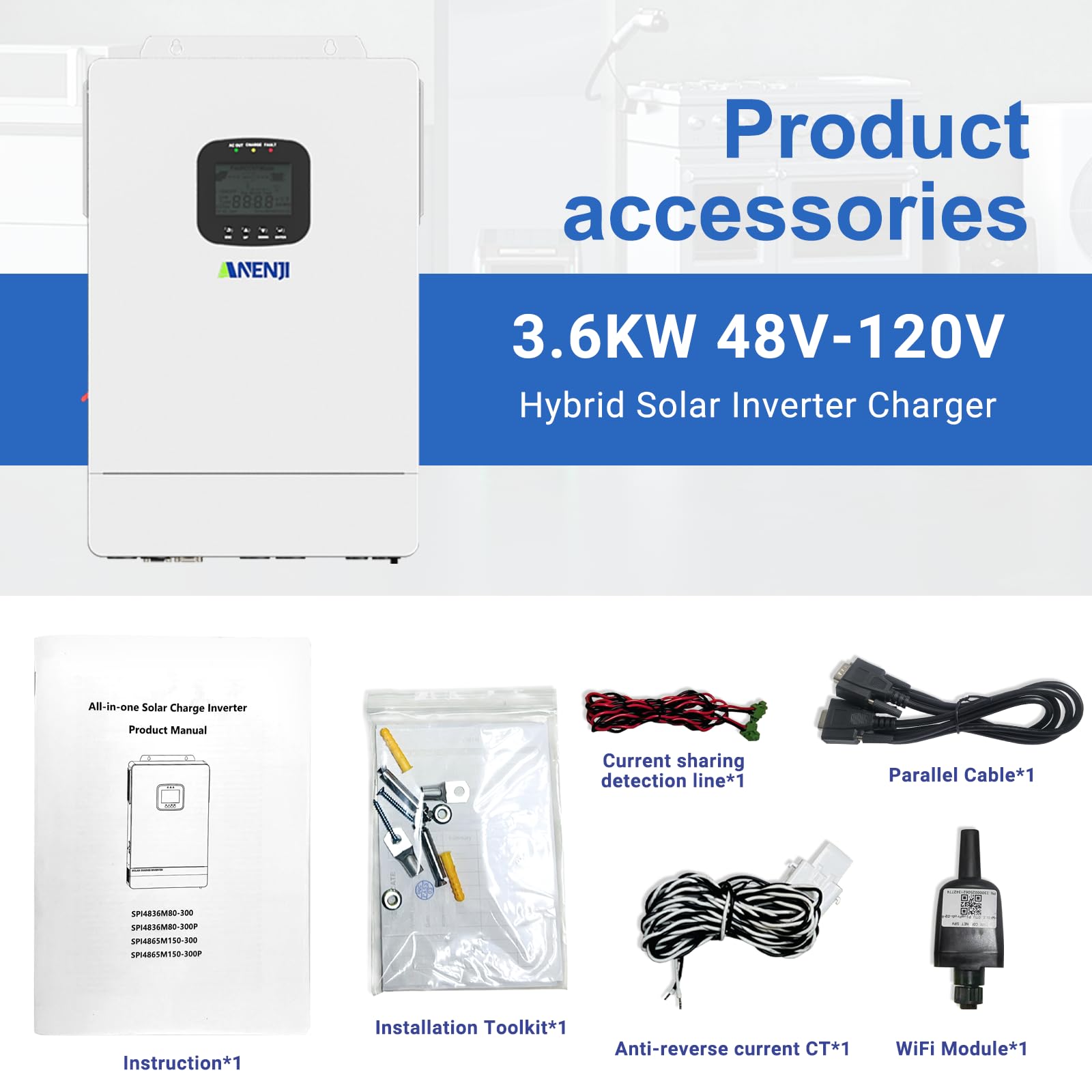 Amazon.com: 3600W Hybrid Solar Inverter 48V DC to 110V AC, Pure