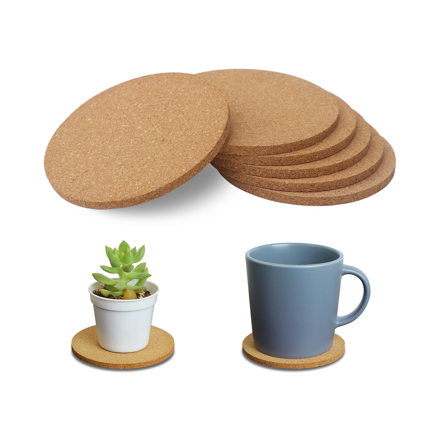 6Pcs Cork Coasters, Tivnhuils 3.9 inch Cork Coaster Desk, Coaster Set for Cup and Plant