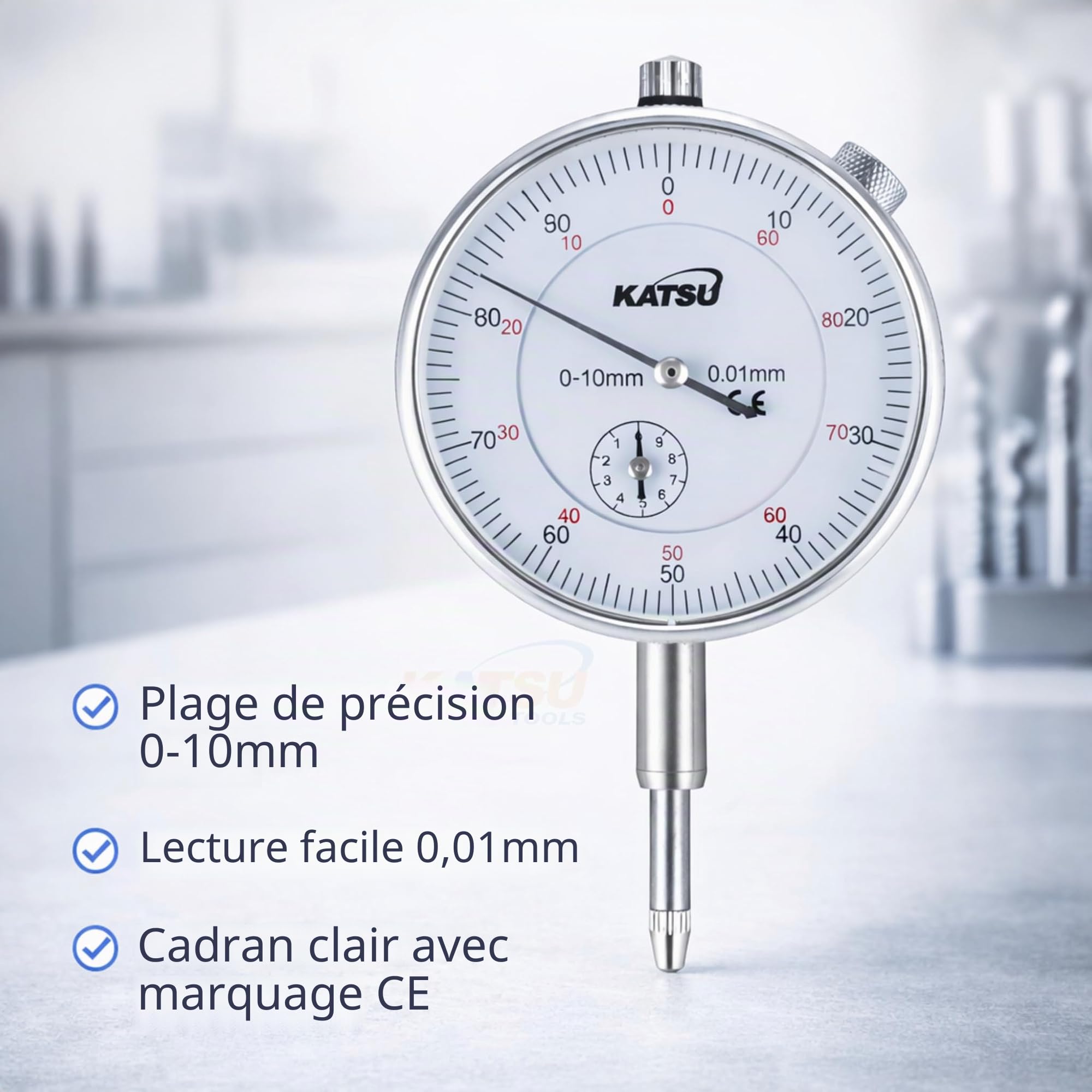 KATSU Tools Indicateur de test cadran jauge 0-10mm DTI avec base magnétique 40111963