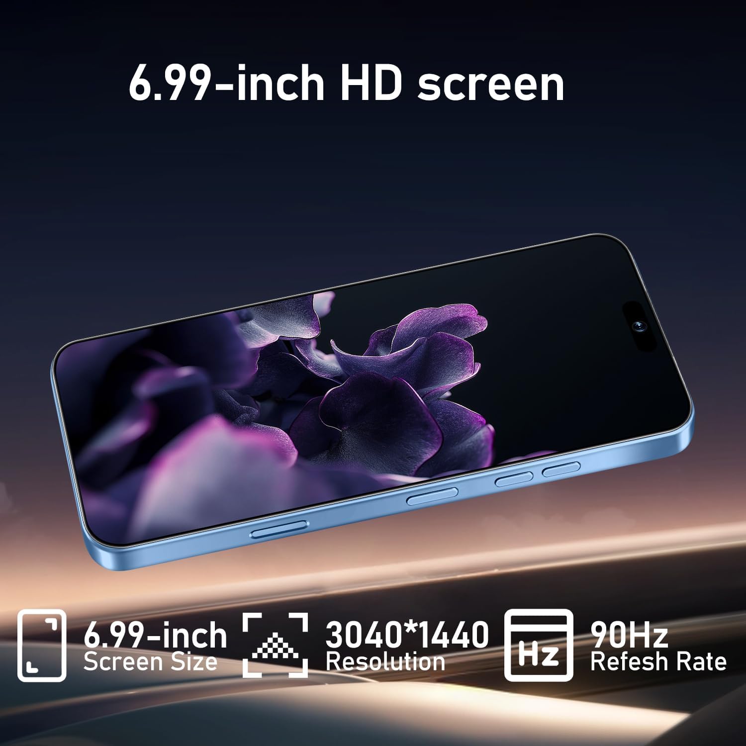 Unlocked 16PM Smartphone: 6.99" HD+ Display, 7000mAh Long-Lasting Battery, 12GB+512GB Massive Storage, 108MP AI Camera, High Performance Android Phone for Gaming & Work (Blue)