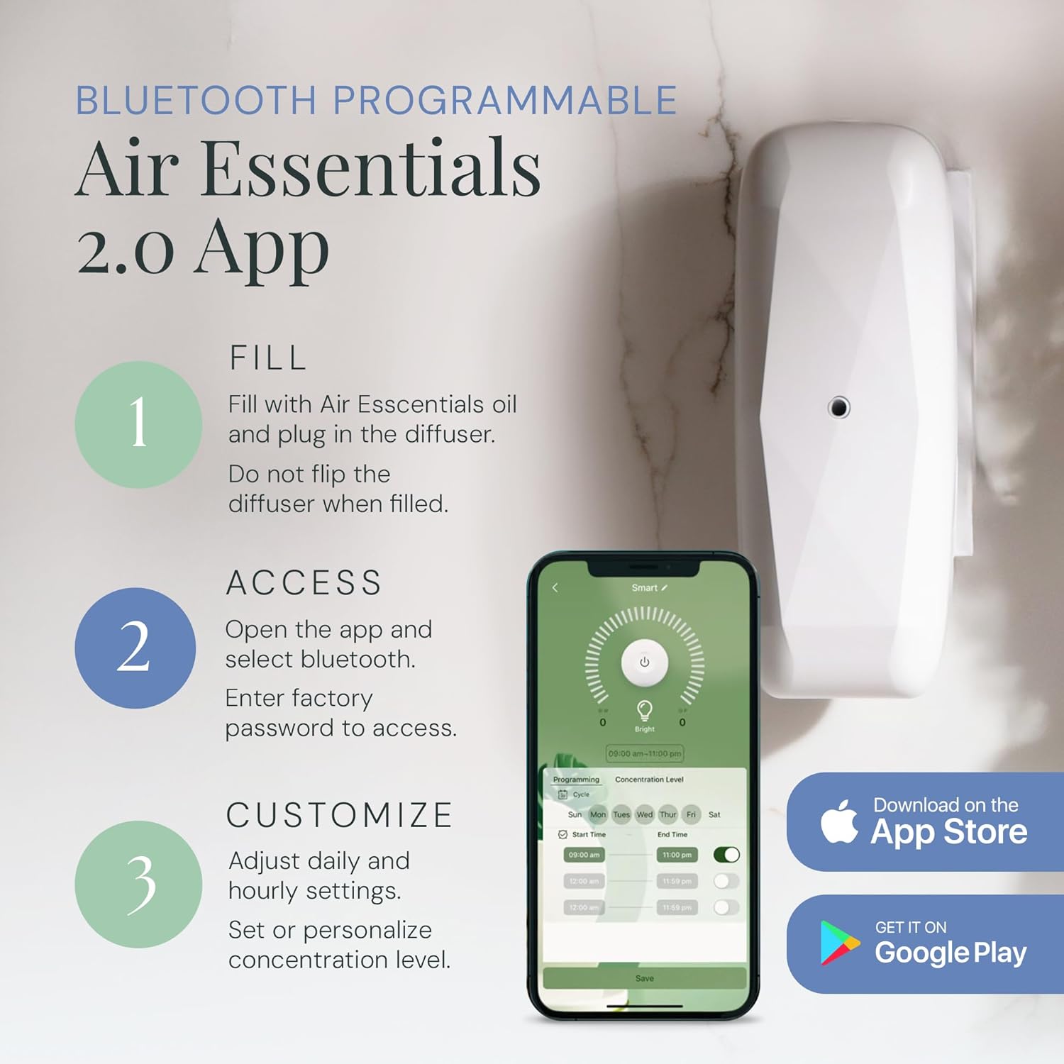 Air Esscentials The Diamond Gift Set, Smart Scent Air Machine Luxury Kit, Waterless Fragrance Oil Diffuser with 2 Scents & Bluetooth Control, Santal & Sensual Wood, White - Image 5