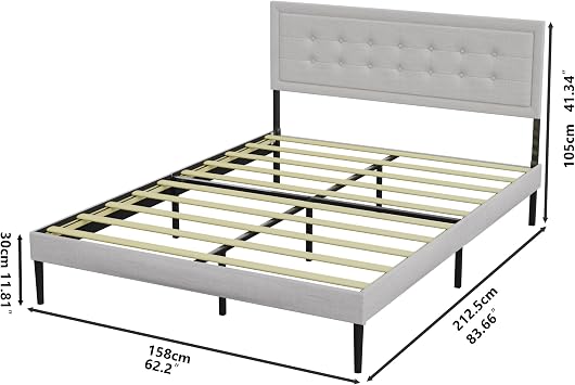 Queen Size Platform Bed Frame with Upholstered Headboard, Modern Queen Size Bed,Noise Free, Wooden Slats Support, No Box Spring Needed, Easy Assembly