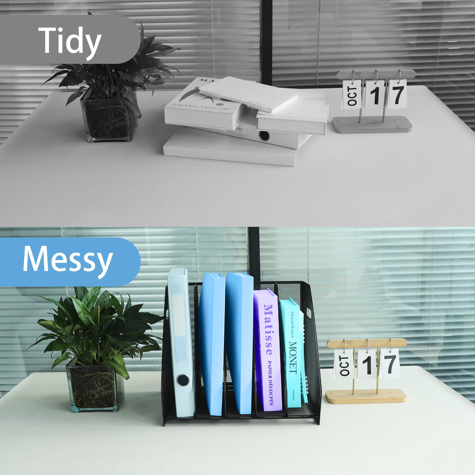 Schreibtisch-Organizer aus Metallgeflecht, Zeitschriftenhalter mit 5 Fächern, Dokumentenhalter, Aktenregal, Papier-Organizer für Büro, Home Office und Schule,Schwarz