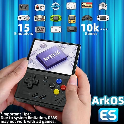Miniatura 4 de R33S consola de juegos portátil 3.5 pulgadas sistema emulador preinstalado RK3326 3200mAh 32GB+64GB negro transparente