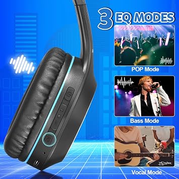 Rydohi Bluetooth Headphones Over Ear, 68H Playtime and 3 EQ Music Modes Wireless Headphones with Microphone/Deep Bass, HiFi Stereo Foldable Lightweight Headset for PC Home Travel Office (BLACK-BLUE)