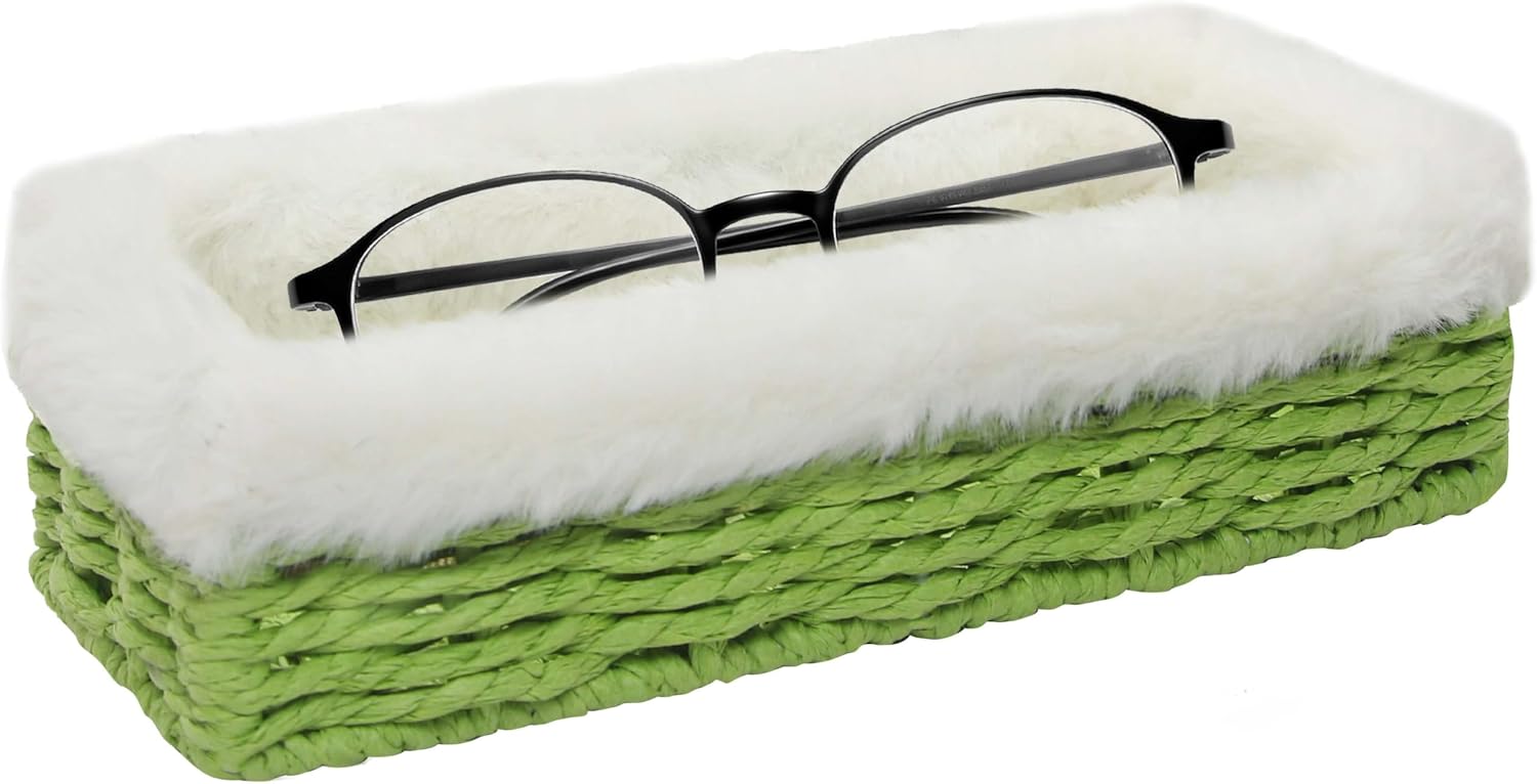 Anti-scratch Plush Lined Eyelasses Holder Stand Tray for Nightstand Desk