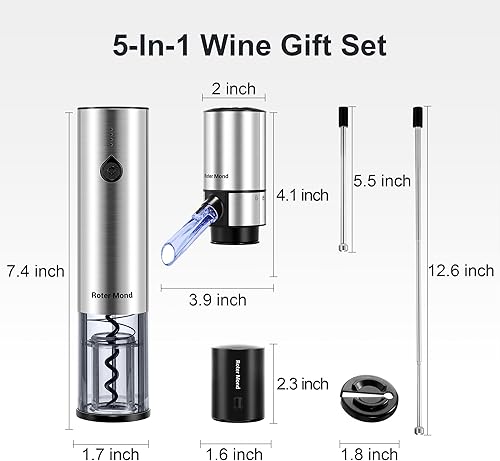 Miniatura 7 de Juego de abridor de botellas de vino eléctrico, juego automático de abridor de botellas de vino con decantador de vino eléctrico, aireador, cortador