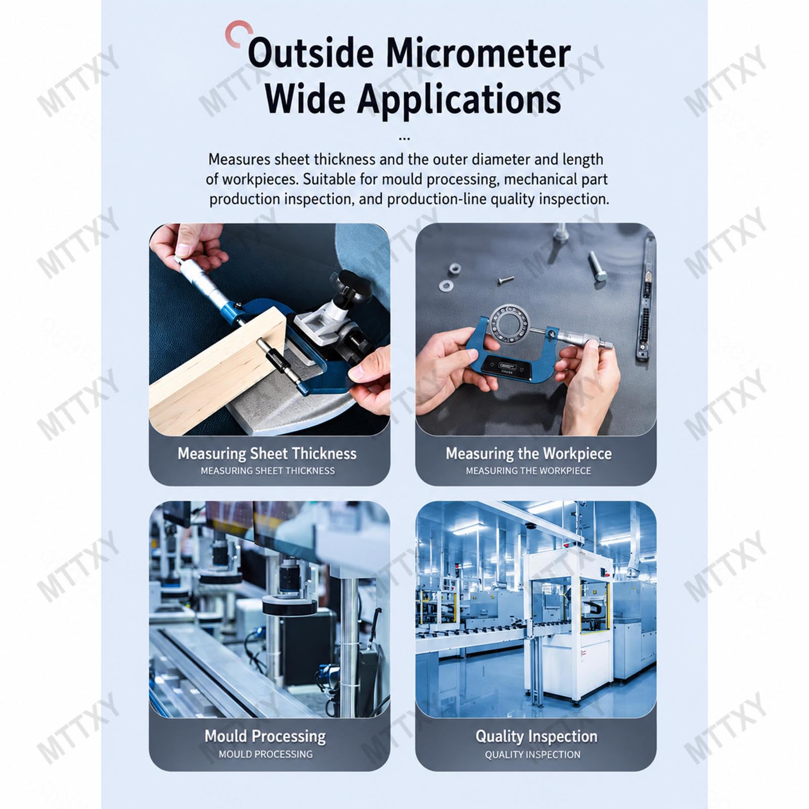 Micrometro Esterno 25-100 mm per Controllo in Officina,25-50mm | Scala meccanica, blocco stabile e superfici in acciaio legato per misurare pezzi, lamiere e diametri esterni.,25-50mm