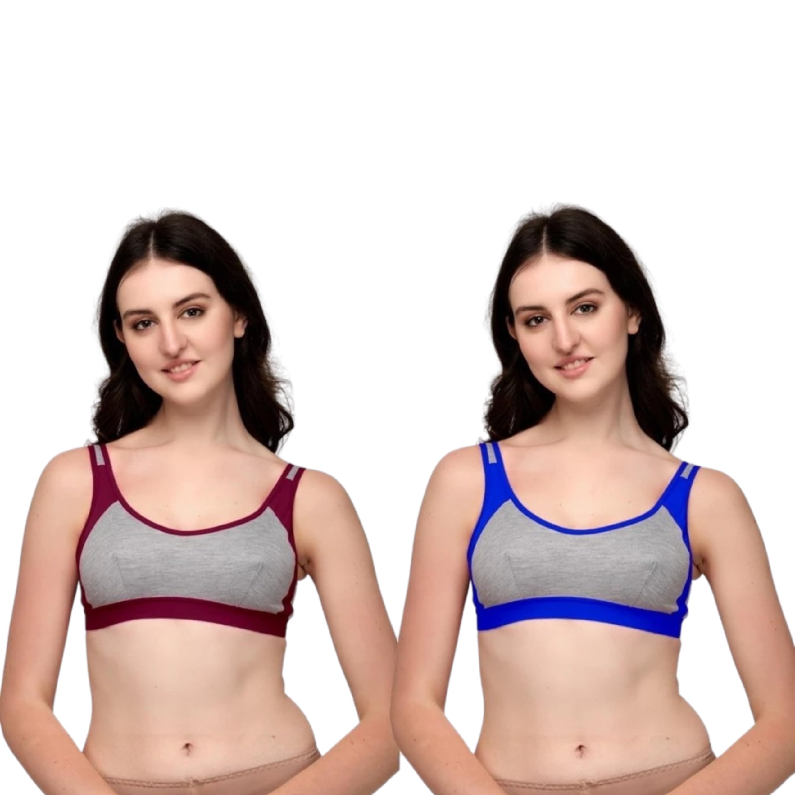 purplefem.com Women's Solid Non Paded Cotton Sports Bra for Workout (Multicolor | Combo Pack of 2)-picture-37