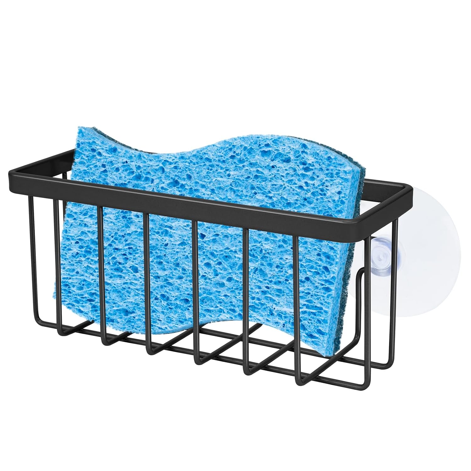 Sponge Holder for Kitchen Sink Suction Kitchen Sink Sponge Holder Sink Caddy Soap Holder Bathroom Scrubbers Black