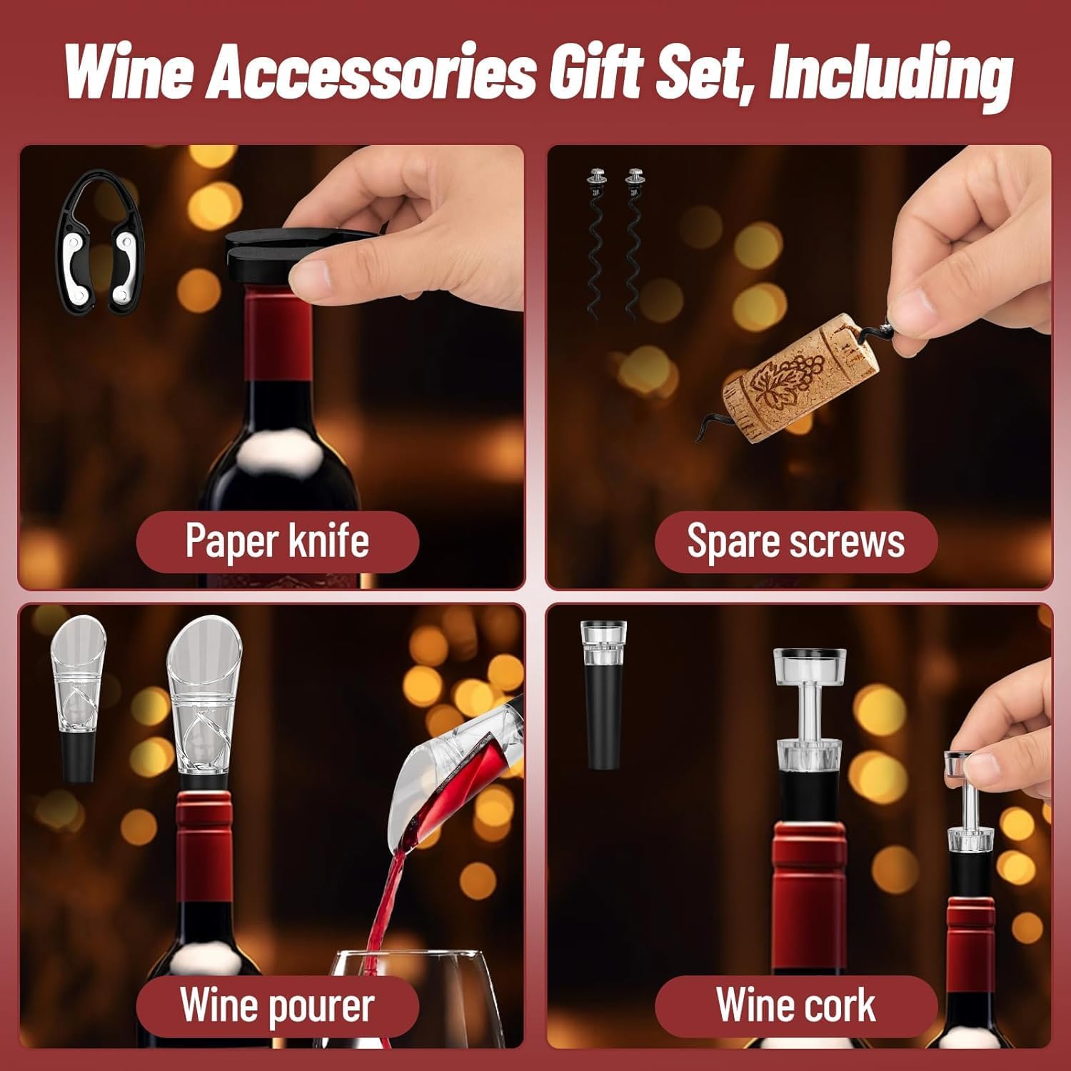 Cavatappi,Set Apribottiglie,Set 5 Accessori per Vino da Sommelier,Apribottiglie Manuale,Scatola di Accessori per Il Vino Set Regalo,Set di cavatappi per gli amanti del vino