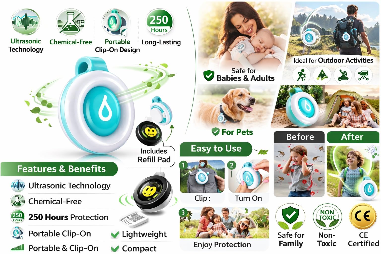 Arta Baby Safe Natural Anti-Mosquito Clip, Mosquito Repellent Button, Easy Clip-On Mosquito Protection for Babies, Kids, Portable Mosquito Repellent for Stroller, Clothes, Bags, Outdoor Travel - Pack of 5 4