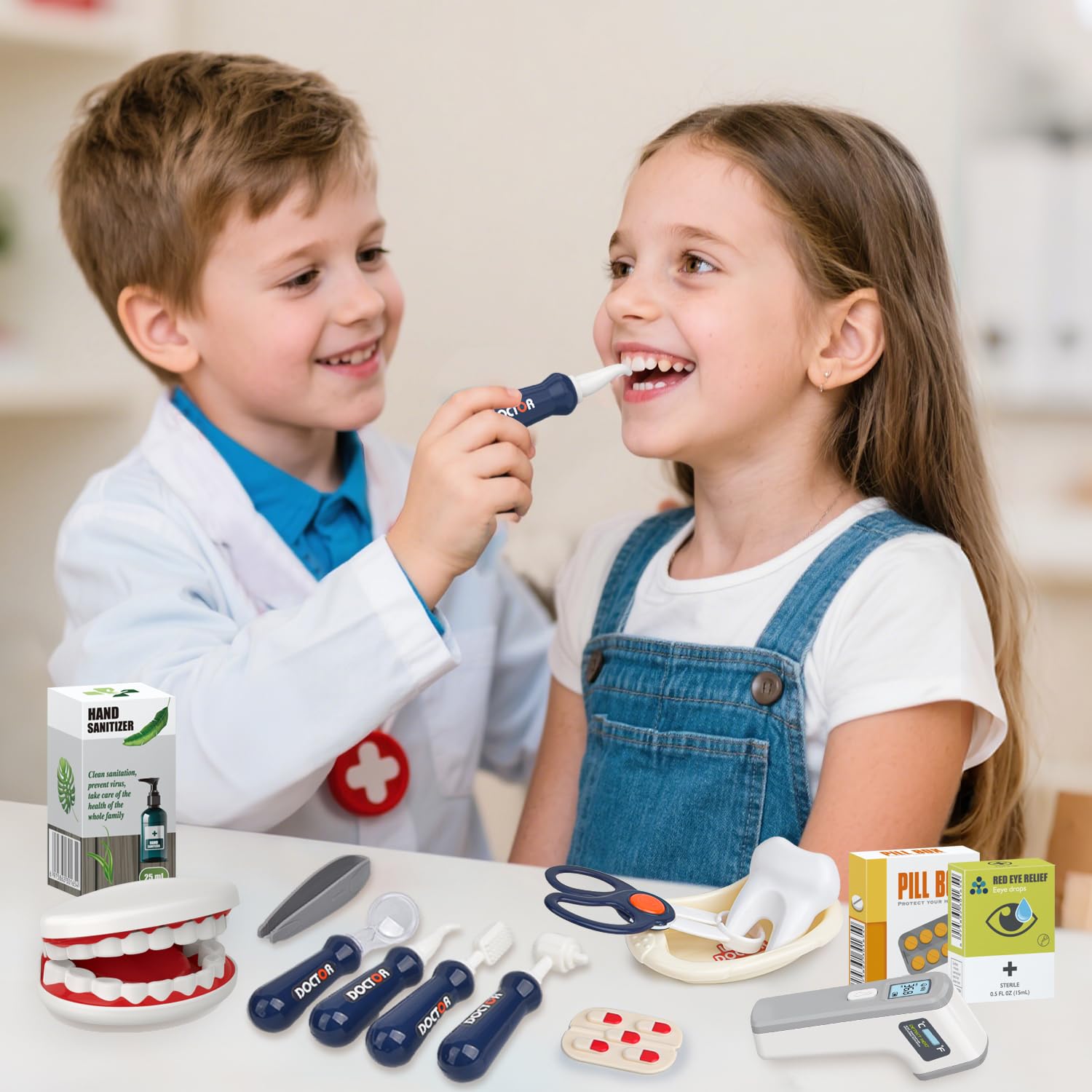 Mallette Docteur Enfant,Jouet Docteur avec Chariot 28Pièces Kit du Docteur Médicale Jouet avec Stéthoscope, Thermomètre, Seringue,Jeu d'imitation Cadeau pour Fille Garçon Enfant 3 4 5 6 7 Ans