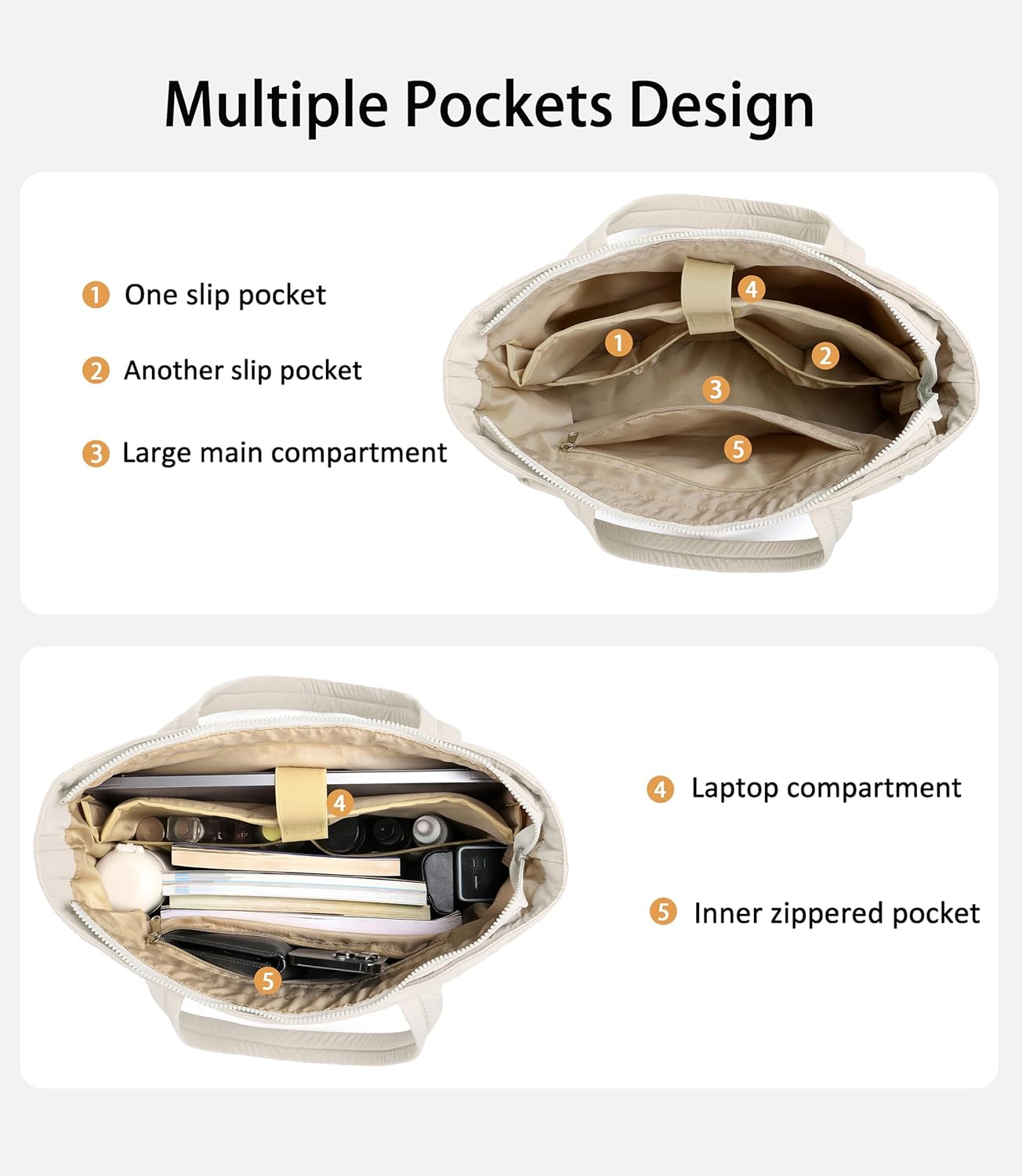 Puffer Tote Bag for Women, Cute Quilted Carryall with Zippered Compartments Shoulder Bag Handbag for Work, Travel, Gym - Image 8