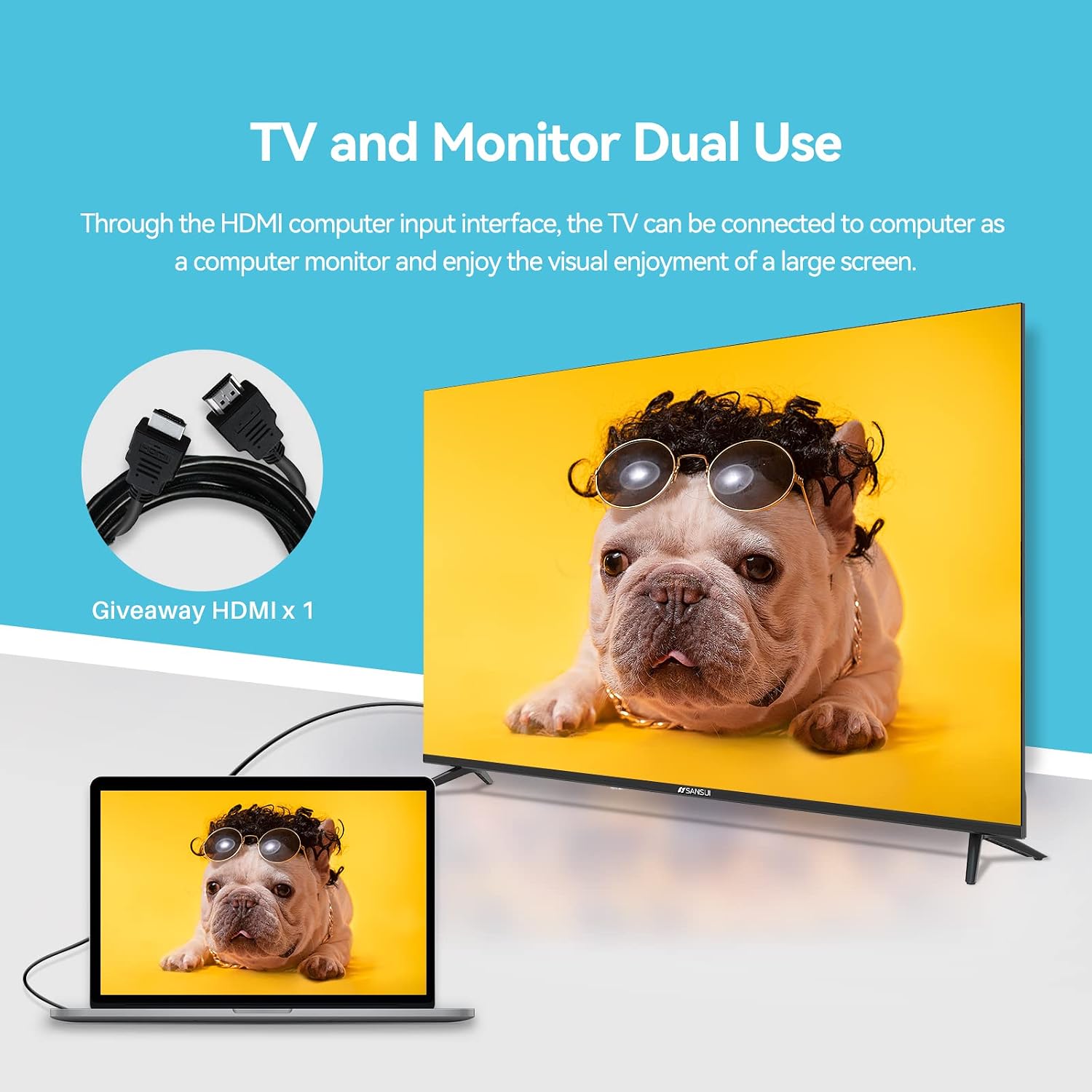 SANSUI ES50V1UA, 50 inch 4K UHD Smart LED Android TV with HDMI, USB(2022 Model)
