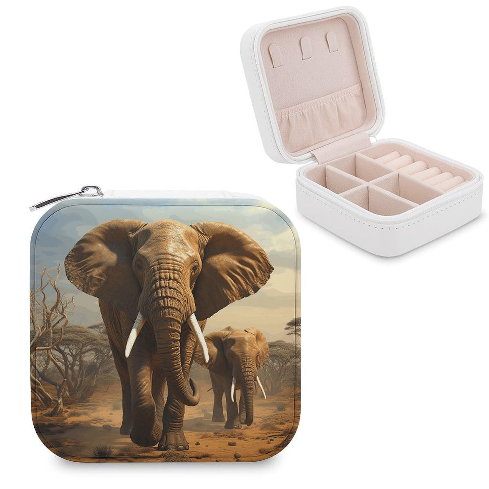 FekiLoot Elephant Animals Jewelry Case Personalized Leather Jewelry Box Mini Travel Jewelry Case Small Portable Jewelry Organizer for Ring Earrings Necklace Bracelet