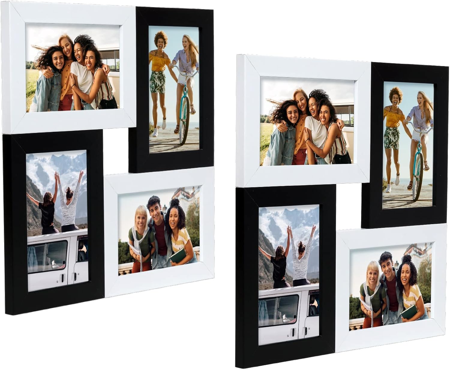 EXCELLO GLOBAL PRODUCTS 4x6 Collage Frame, Holds four photos, Black and White, 2-pack