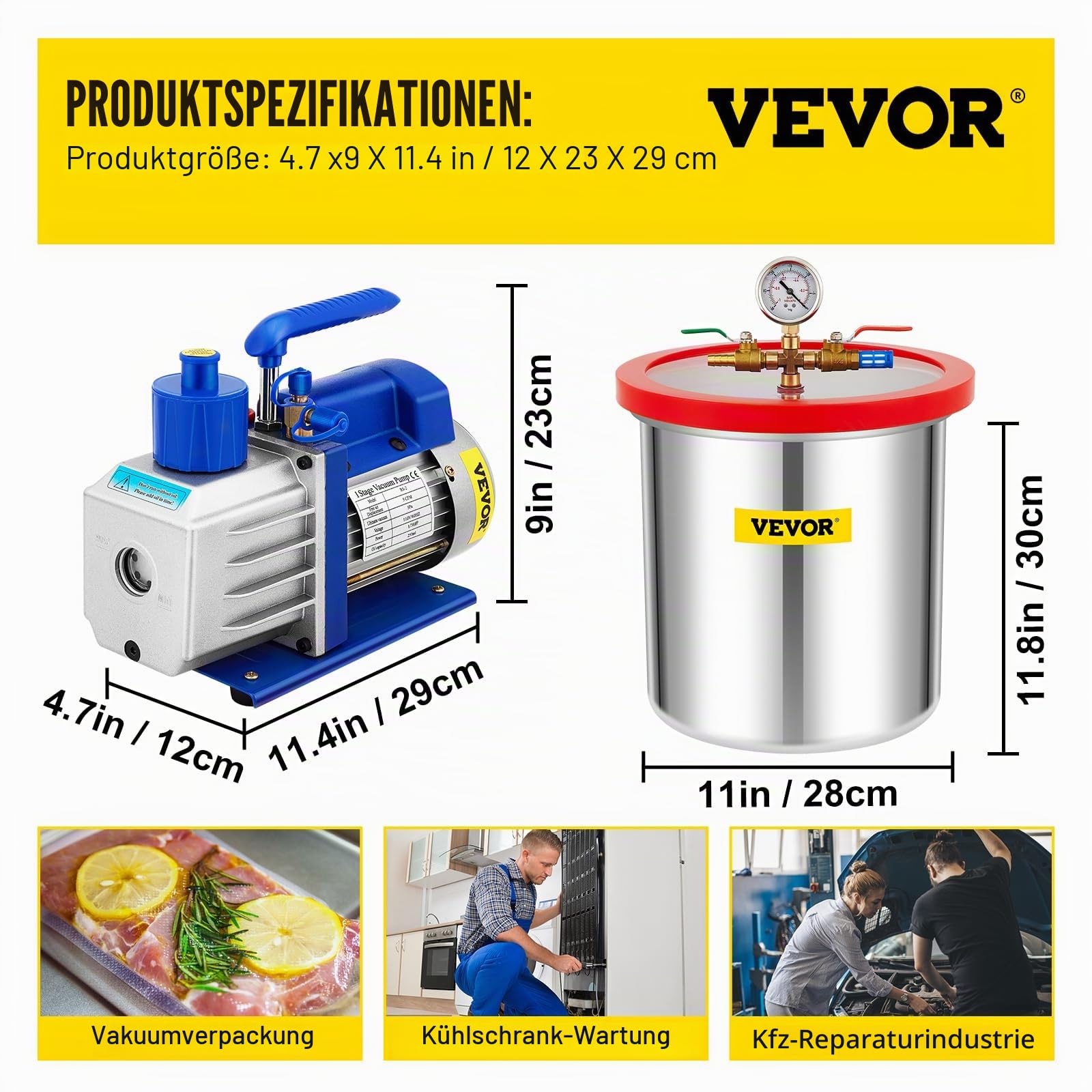 VEVOR 2 Gallonen Vakuumpumpe Vakuumkammer Unterdruckpumpe 4CFM 1/3HP Vakuumpumpe