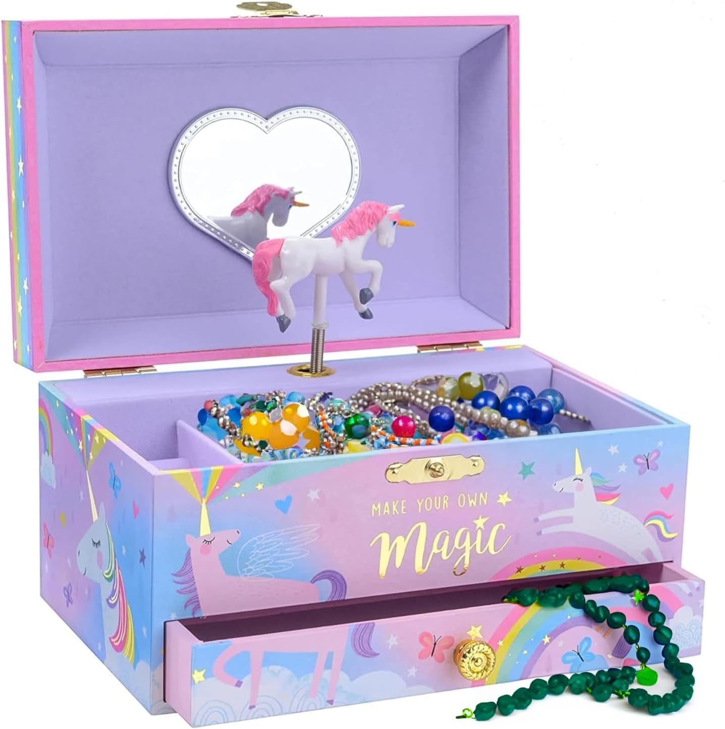 Jewelkeeper Girl's Musical Jewelry Storage Box with Pullout Drawer, Cotton Candy Unicorn Design, The Beautiful Dreamer Tune