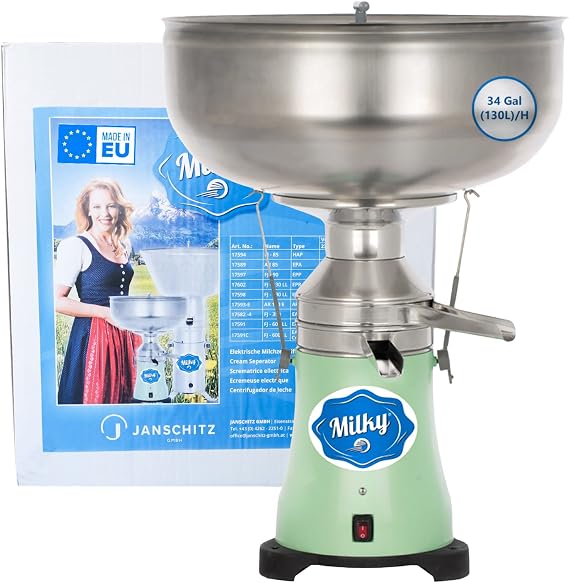 Electric Cream Milk separator Milky FJ130 ERR (115V) | For Cow, Goat, Sheep & Camel Raw Milk Separation | 34 Gal/Hour | Made in the EU |