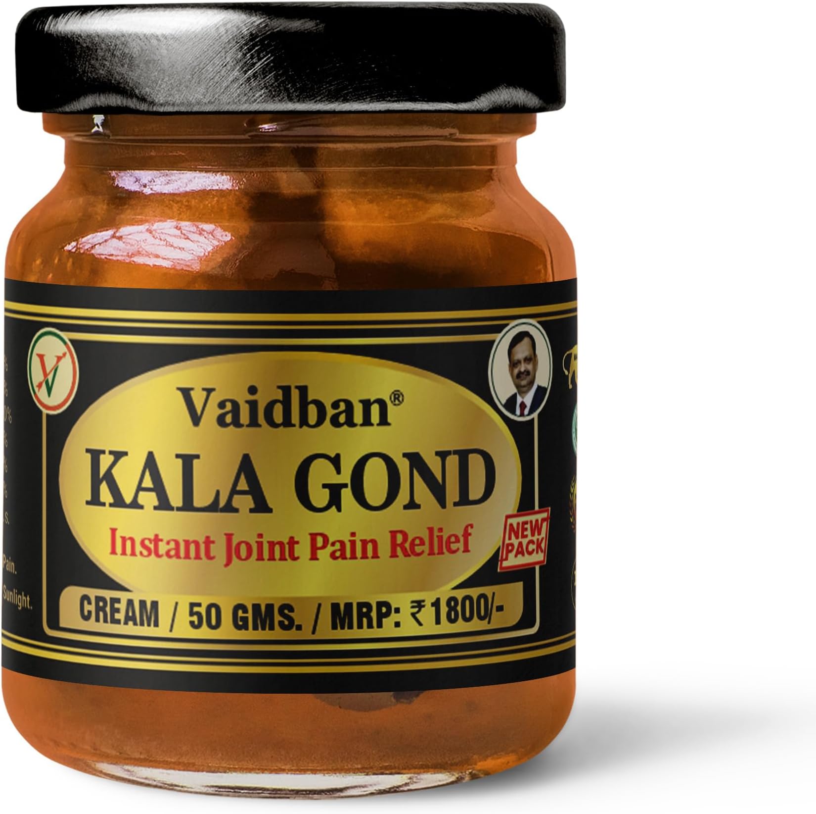 Vaidban Kala Gond Pain Relief Cream | Ayurvedic Joint & Muscle Pain Relief | With Wintergreen Oil, Menthol & Laksha Guggul | Fast Acting Herbal Formula for Back, Knee & Body Pain | 50g