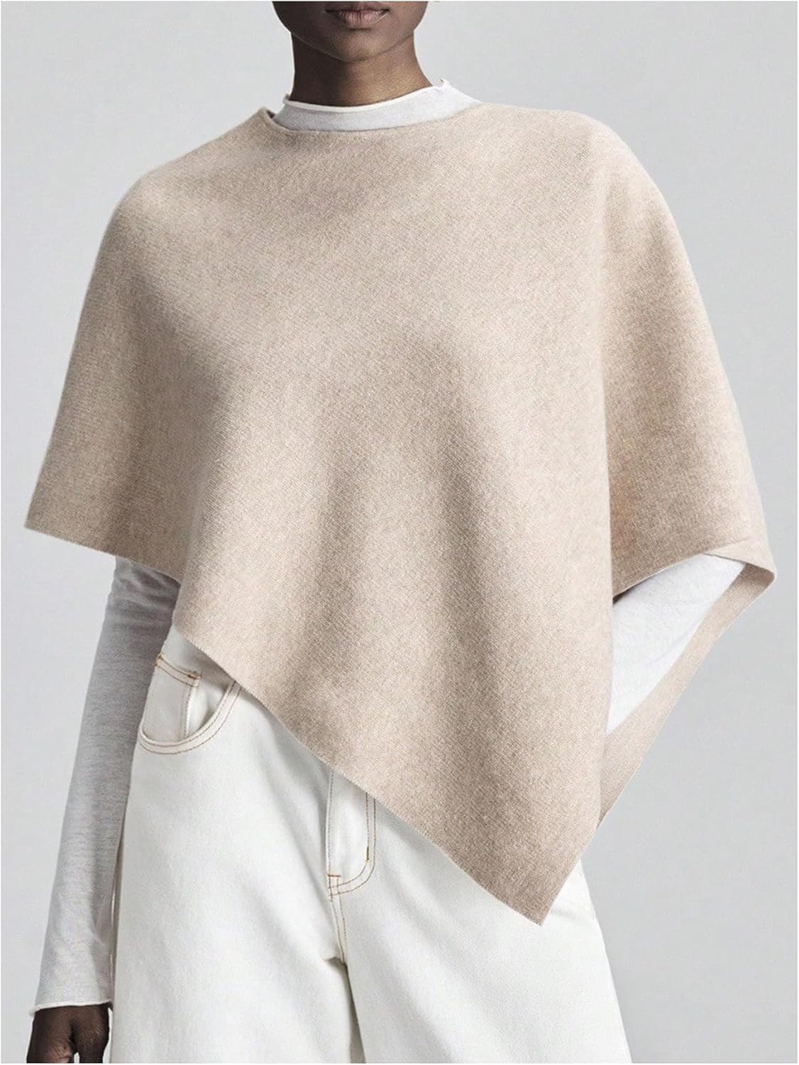 Verdusa Women's Old Money Clothes 3/4 Sleeve Asymmetrical Poncho Sweater Elegant Knit Shawl Tops Fall Outfits - Image 5