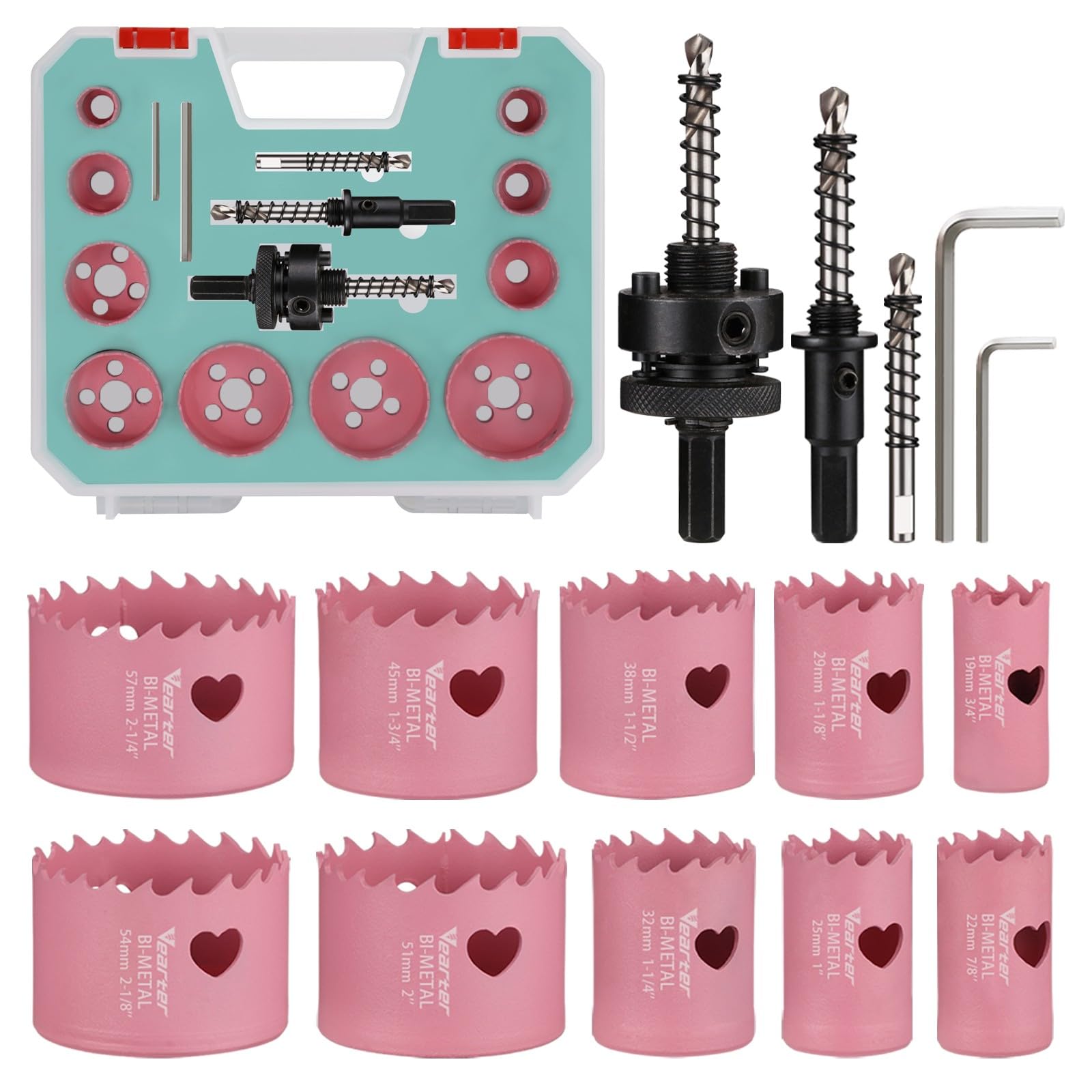 Set di 15 seghe a tazza bimetalliche da 19 – 57 mm, con punte per legno, lamiera metallica, rame, gesso, PVC, piastra in acciaio, muro a secco, regali fai da te per donne