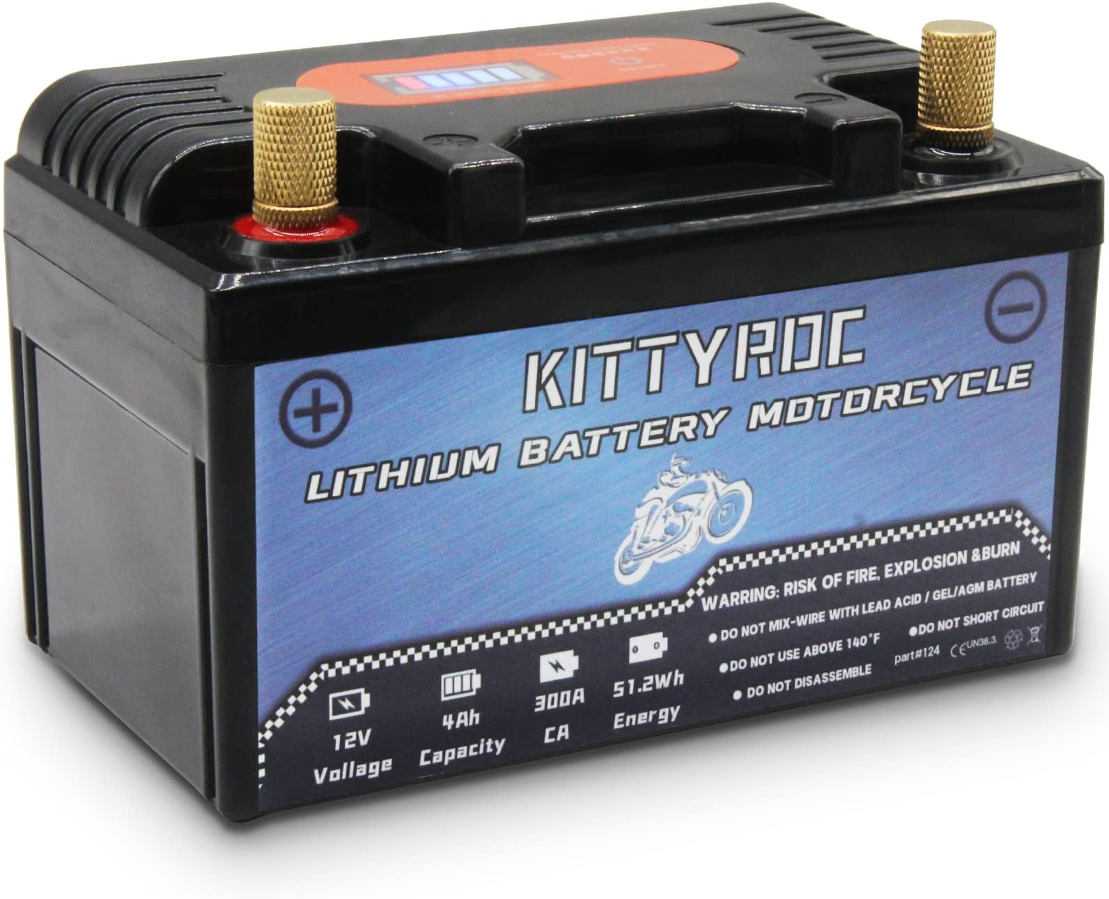 KITTYROC 12V Lithium Motorcycle Battery 4Ah 300A, LiFePO4 Battery with