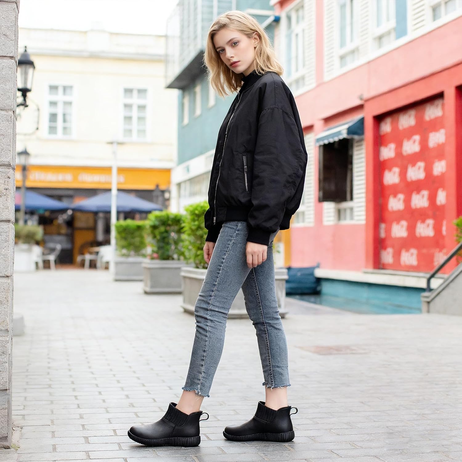 Women's PVC Ankle Rain Boots Fashion Comfortable Lightweight Waterproof Round Toe Garden Short Water Boots Non Slip Soft Flat Outdoor Work Ankle Rubber Rain Boots for City Farm Outdoors