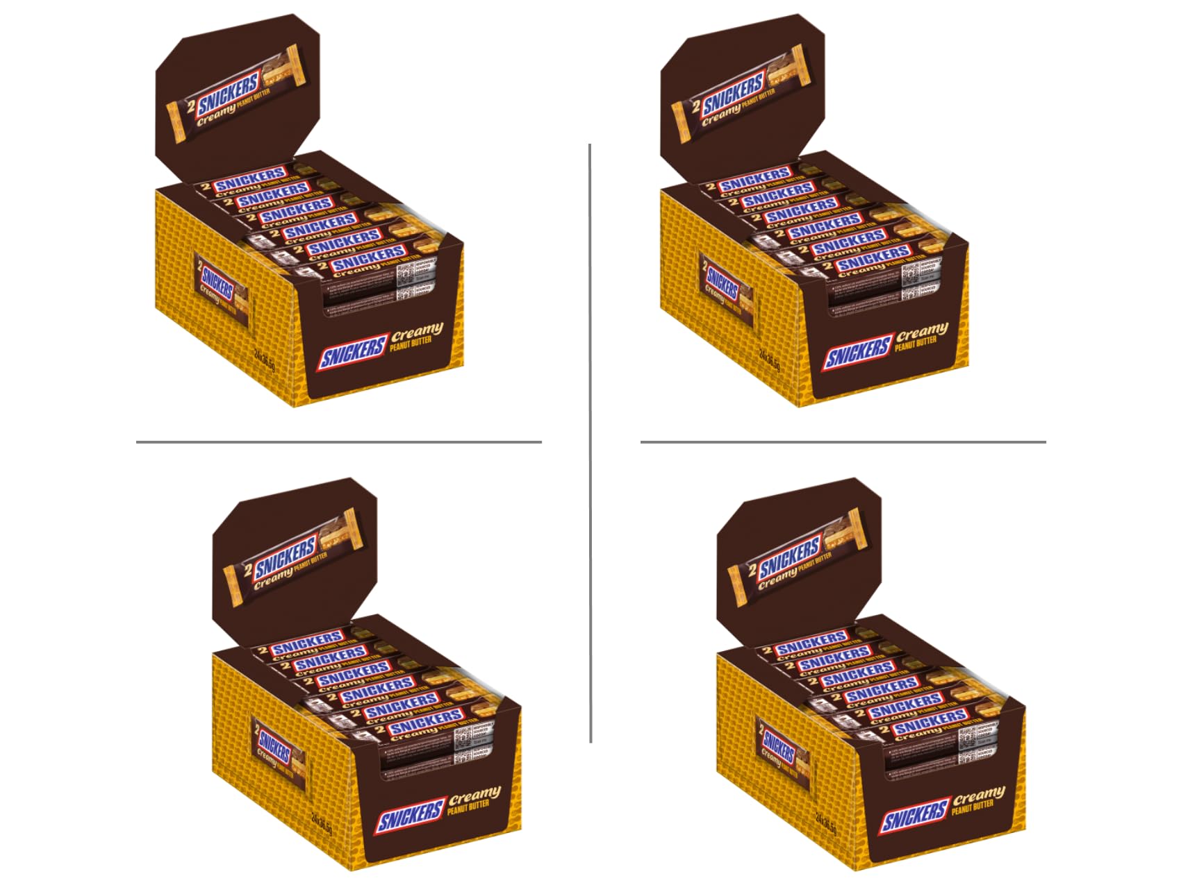 Multipack Snickers Creamy Peanut Butter - 4 x 24 x 36,5g = 96 Stück - Karton Einzelpreis bei diesem Multipack = 14,49 € - Ein Händlerangebot von FISGUS® by krass-shoppen-de