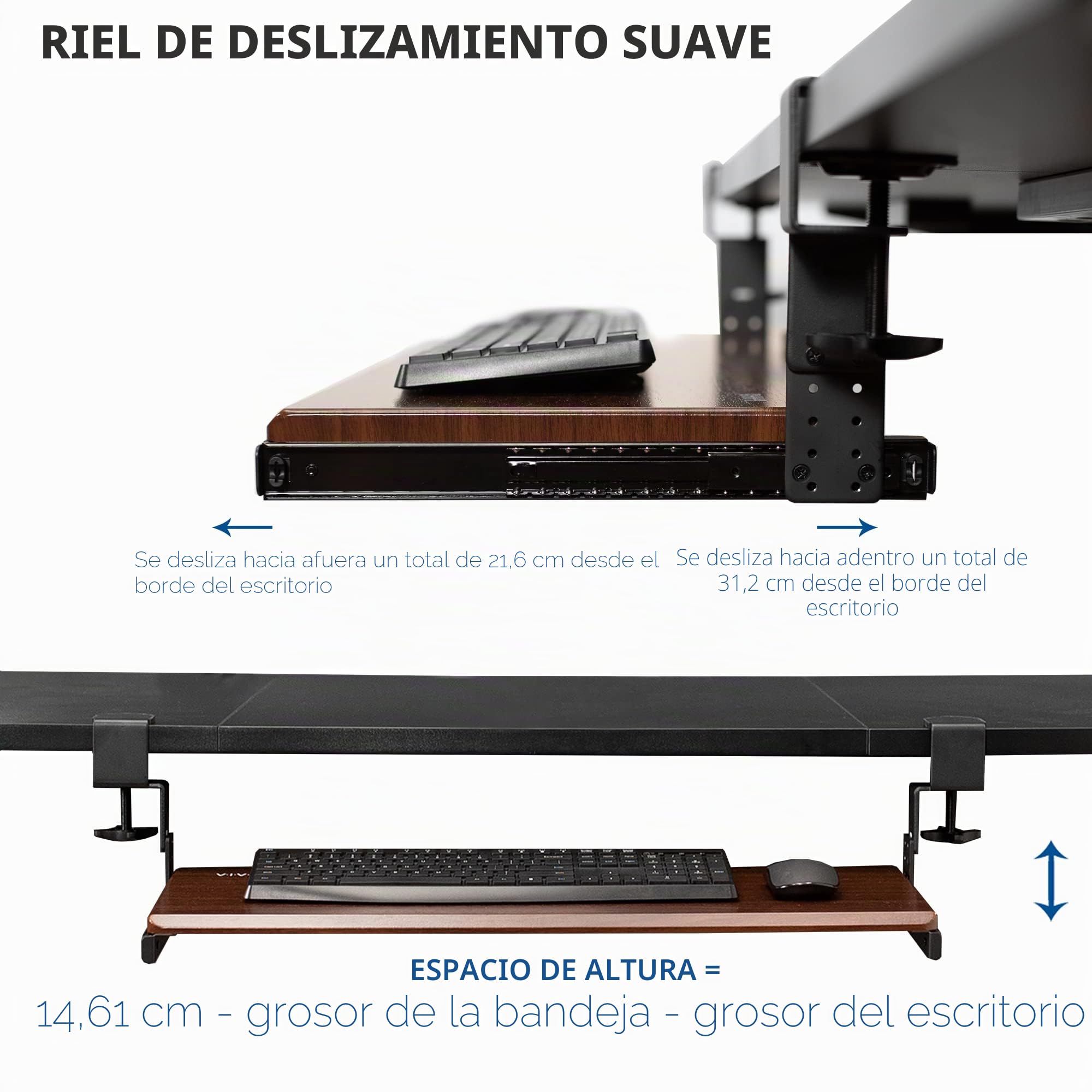 VIVO Juego de abrazadera ajustable en altura y riel de 12 pulgadas para bandejas de teclado de madera personalizadas (bandeja no incluida), pista deslizante extraíble debajo del escritorio con sistema