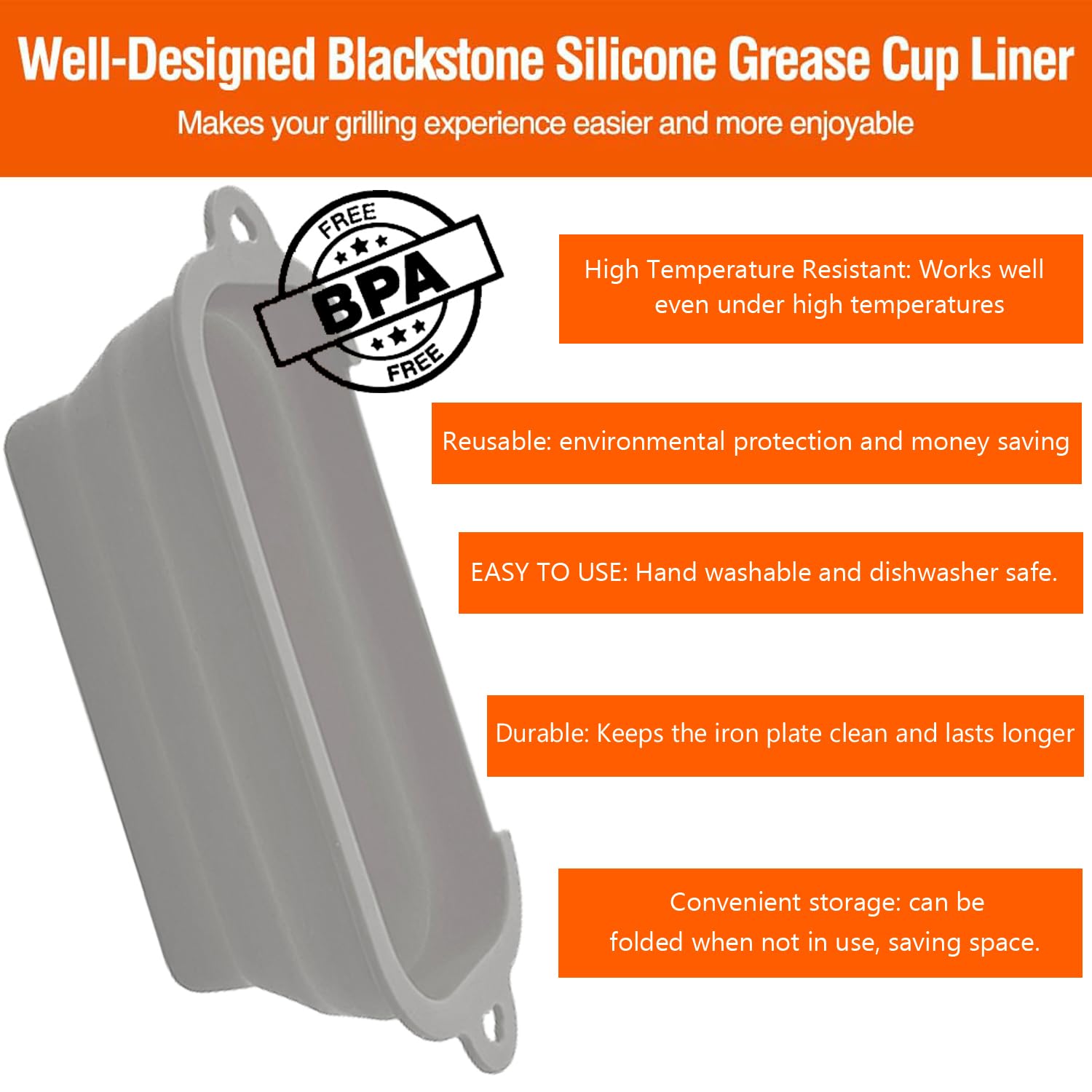 Silikon-Fettbechereinsätze Für Blackstone Grills – 2 Stück, Wiederverwendbar – Passend Für 91,4 Cm, 71,1 Cm, 55,9 Cm Modelle
