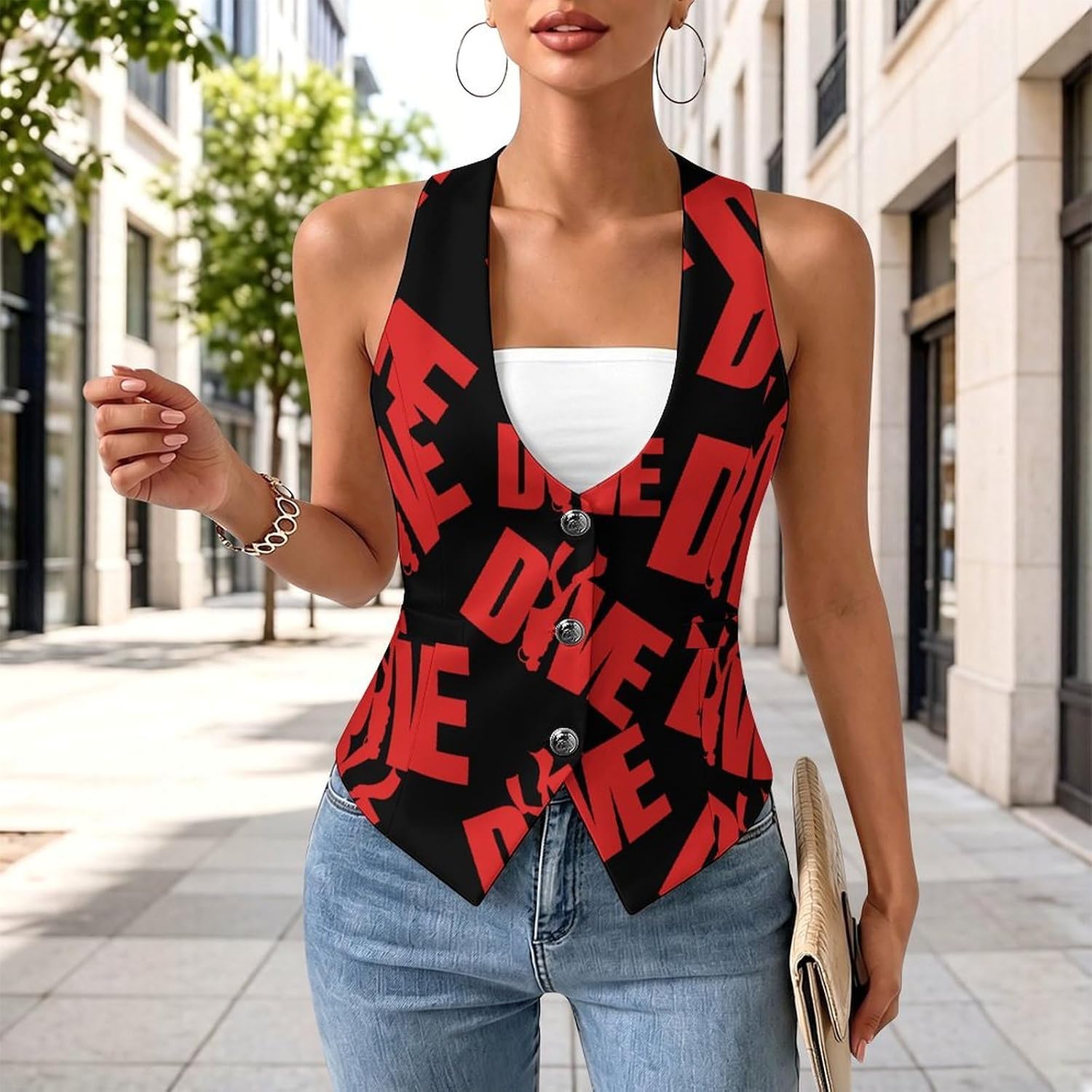 Dive Scuba Diving Women's Suit Vest V Neck Button Down Waistcoat Jacket Business Casual Tops