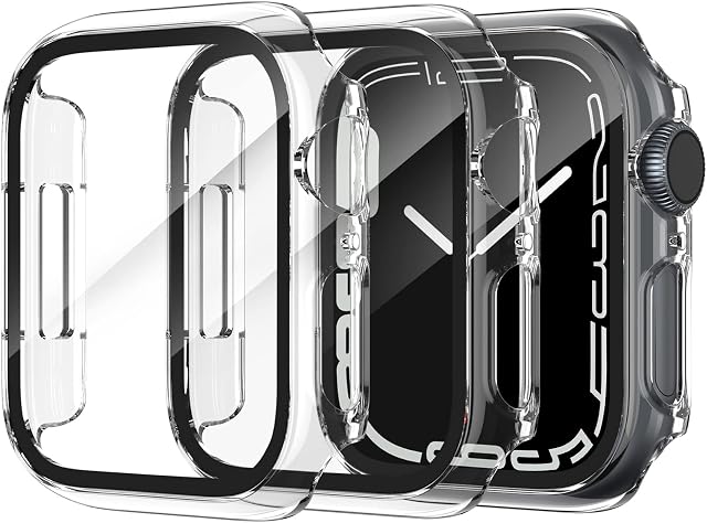 LIWIN 3-Pack 41mm PC Hard Case with Tempered Glass Screen Protector Compatible with Apple Watch Series 8/Series 7, Full-Screen Coverage Case Cover Compatible with iWatch Smartwatch Accessories